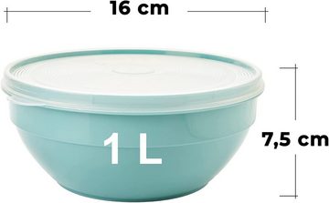 Centi Vorratsdose Schüssel mit Deckel, Rührschüssel, Kunststoff (PP) BPA-frei, Kunststoff, (3-tlg., Ø 16 cm, Höhe 7,5 cm = 1 Liter (Außenmaße oben), hell grau, pastell rosa, pastell grün, Transparent Deckel, Made in EU