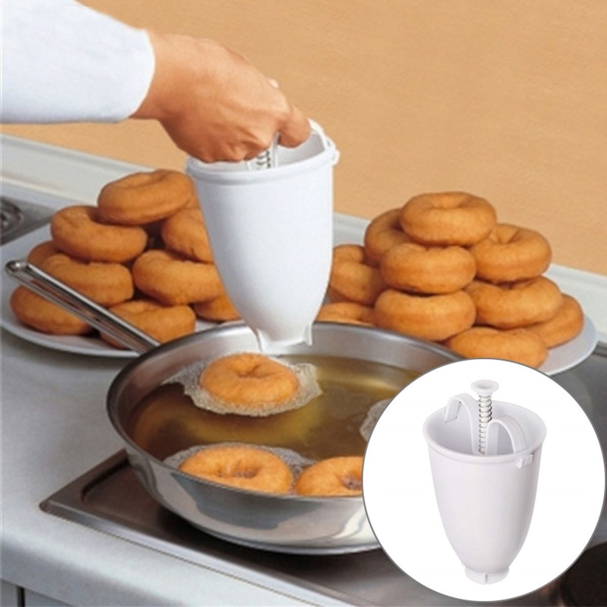 König Design Donut-Maker Kunststoff Donut Maker Maschine Form DIY, 0 W, praktischer Kunststoff-Teigspender für unwiderstehliche Mini-Donuts