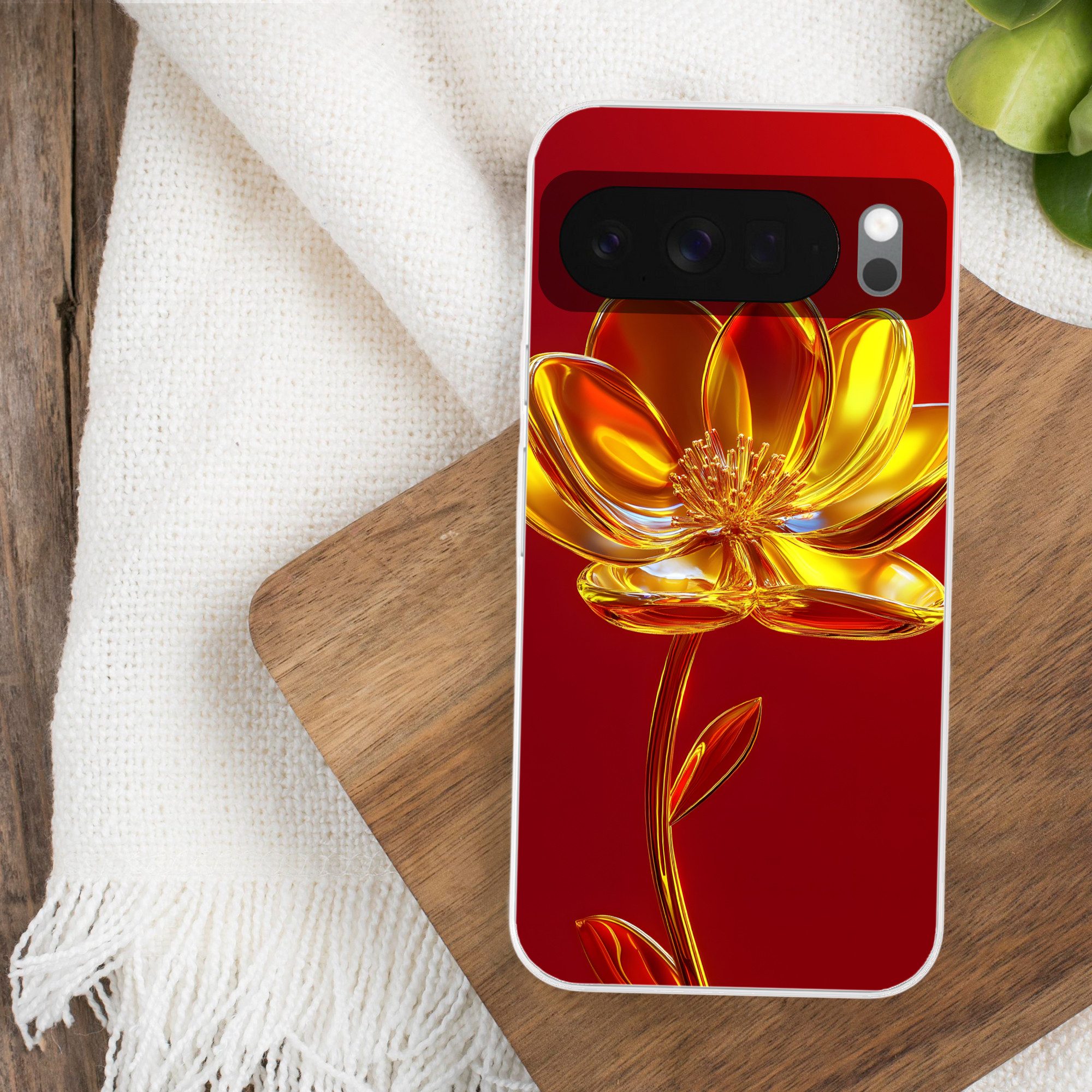 MuchoWow Handyhülle für Google Pixel 10 Blume - Gold - Gläser, Phone Case, Silikon, Schutzhülle Dünn