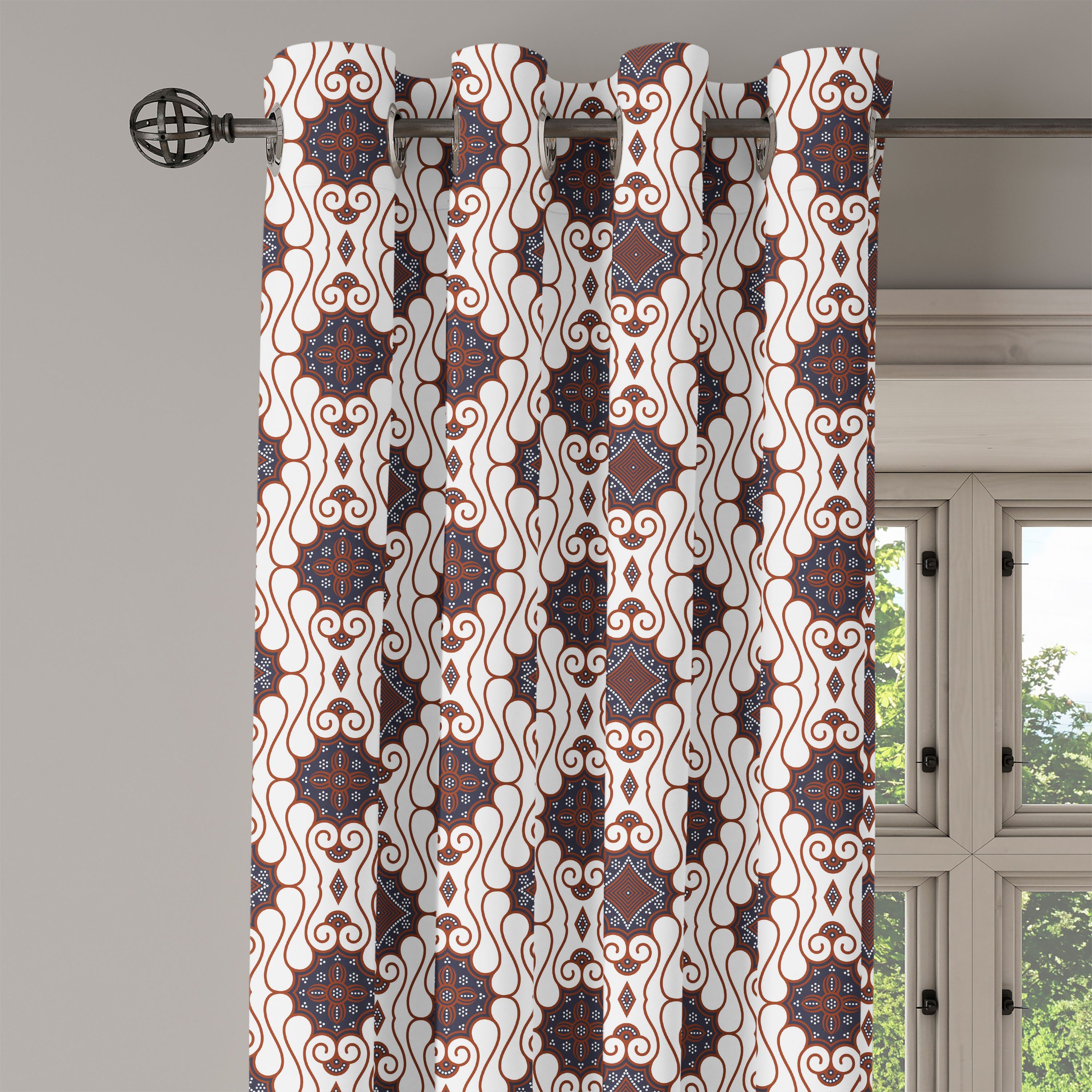 Batikmotiv für Abakuhaus, asiatisch Wohnzimmer, Schlafzimmer 2-Panel-Fenstervorhänge Gardine Dekorative Javanesisches