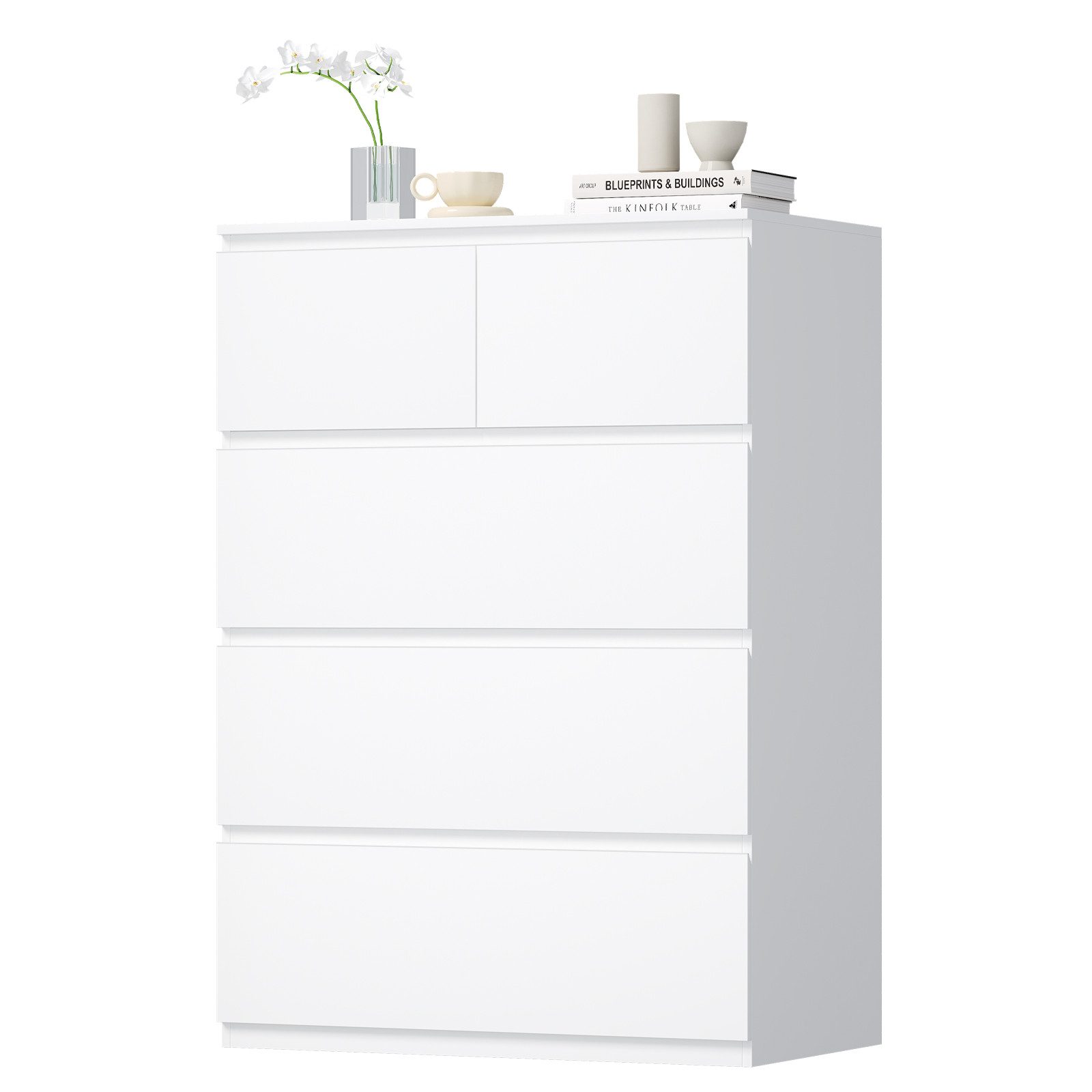 BEWISHOME Kommode mit 5 Schubladen, Sidebord für Flur Schlafzimmer Wohnzimmer (1 St), Maße 68x38x94 cm, griffloses Design aus verdicktem MDF