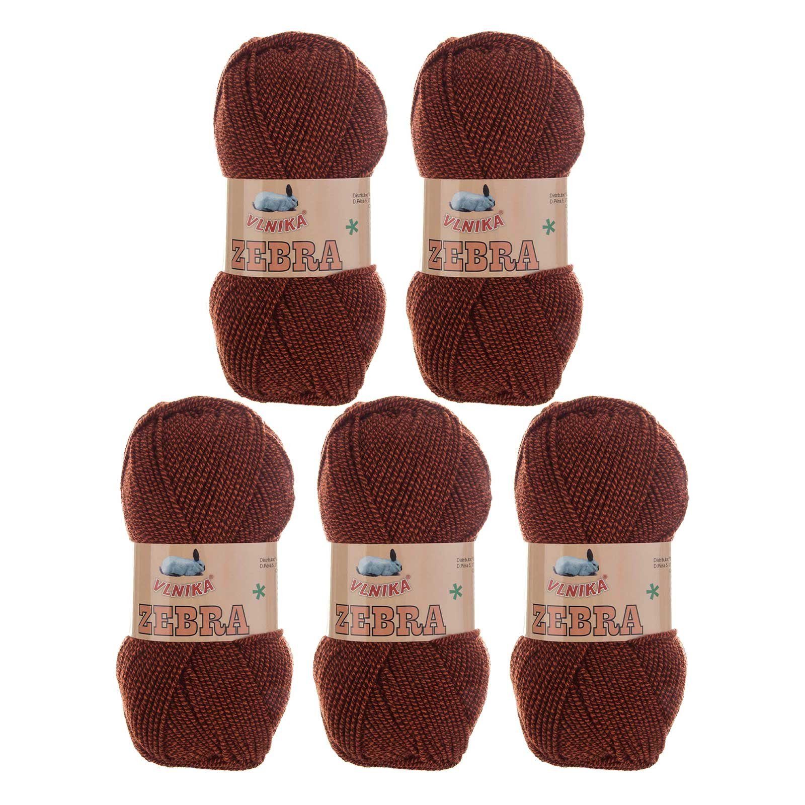 VLNIKA 5 x 100g Strickgarn Vlnika Zebra zweifarbig Häkelwolle, 195 m, 427 braun dunkelbraun