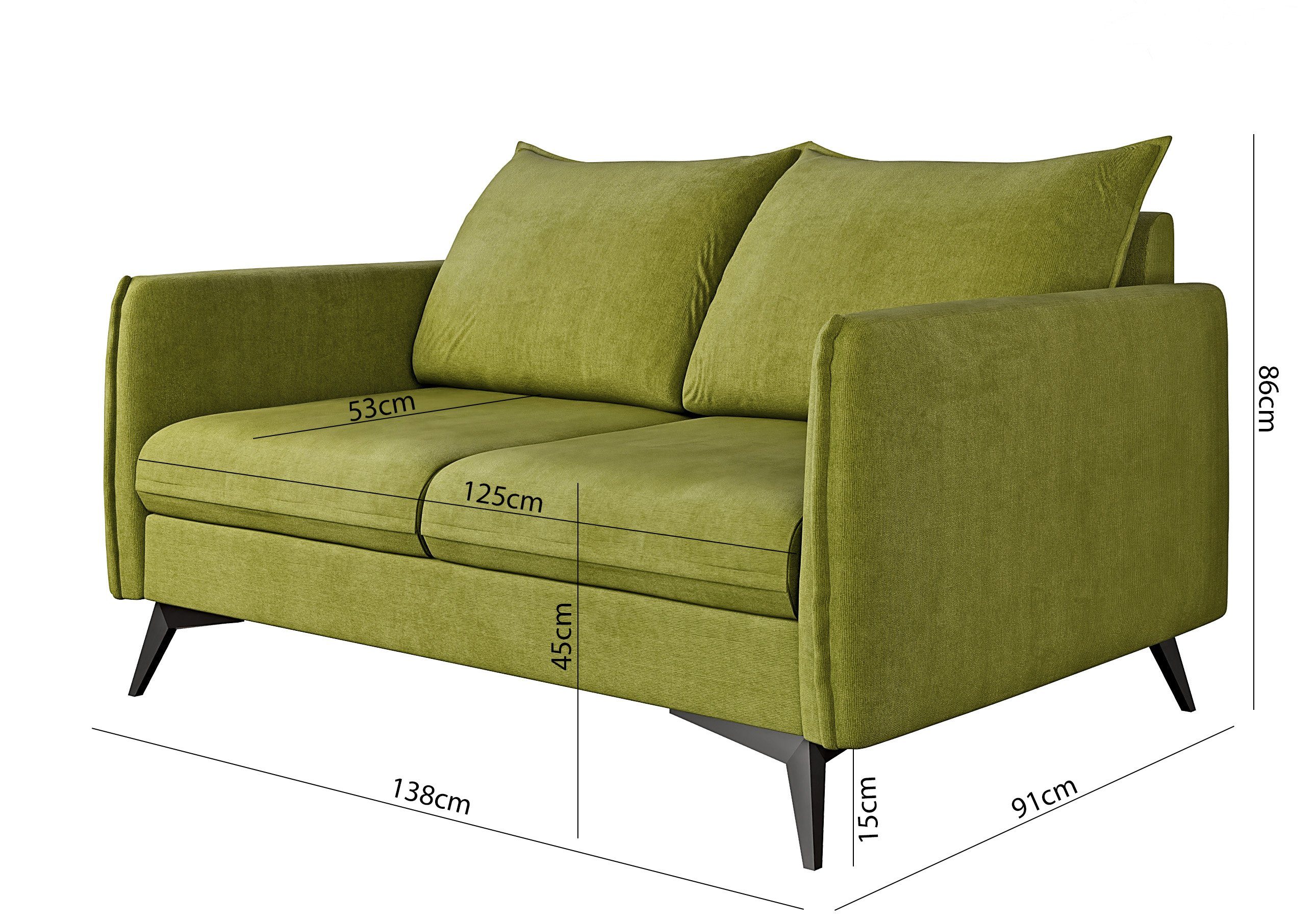 S-Style Möbel 2-Sitzer Sofa mit Metall Azalea mit Schwarz Füßen, Wellenfederung Grün Modernes