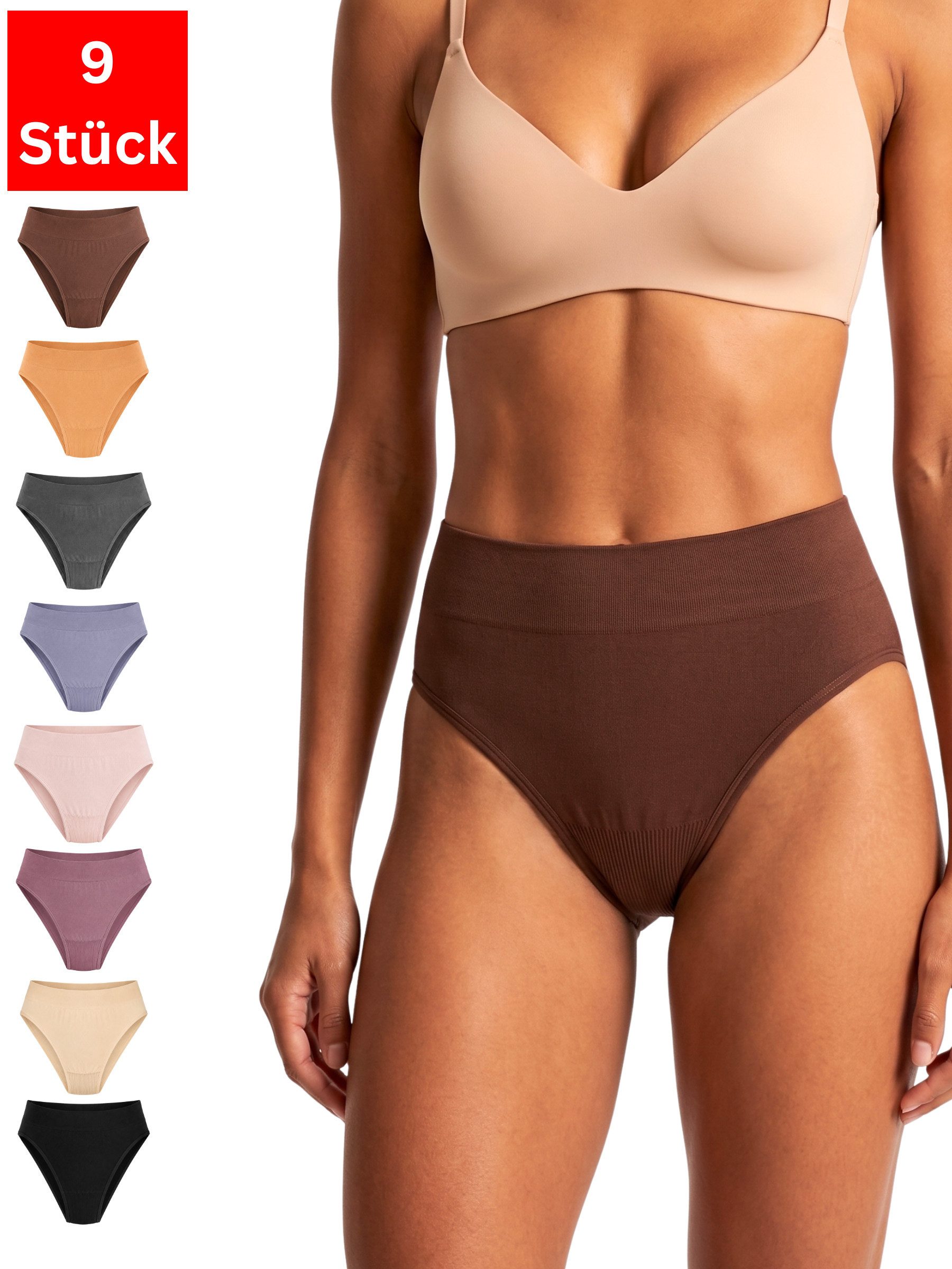 Elegant Love Slip Seamless Hüftslips im Mehrpack, Damenunterwäsche mit breitem Bund (Packung, 9-St., 9er-Pack) Damen Unterhosen Panties, nahtlos und bequem