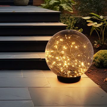 Globo Gartenleuchte, LED-Leuchtmittel fest verbaut, Warmweiß, LED Solar Außen Steh Lampe Garten Lichterkette Kugel Park Lampe rauch