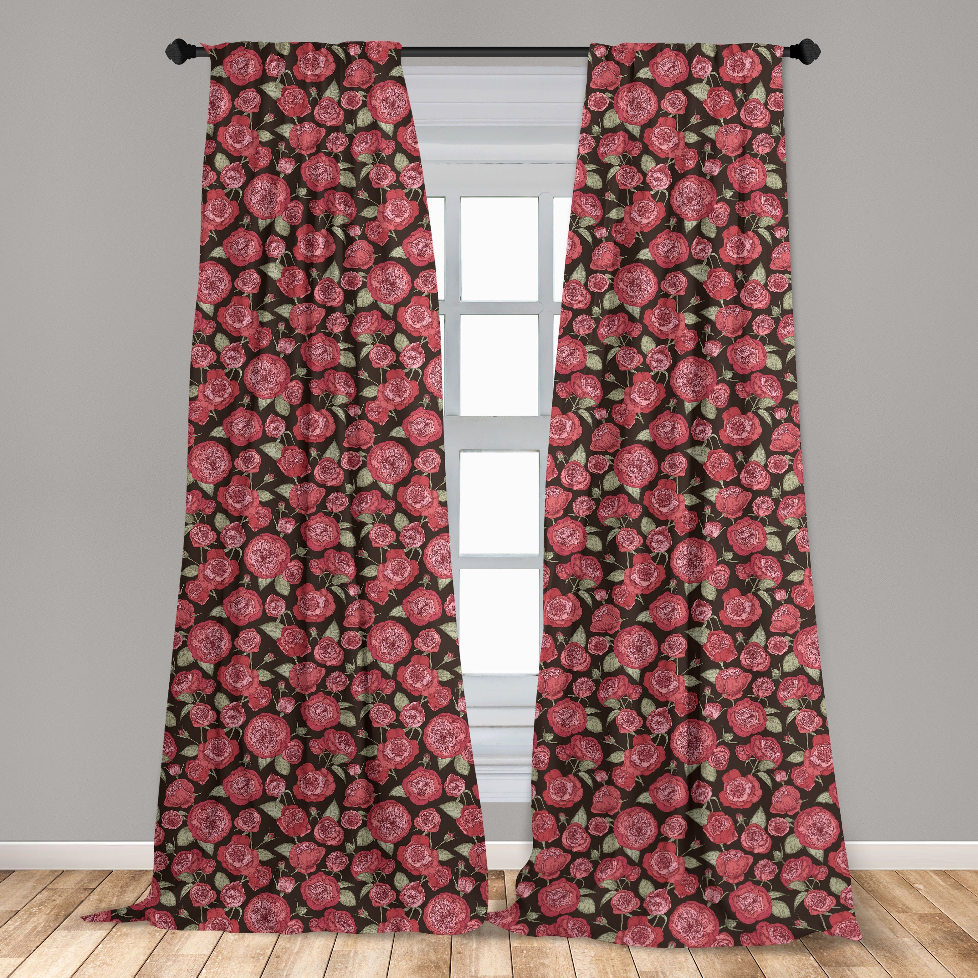 Gardine Vorhang für Wohnzimmer Schlafzimmer Natur-Ton-Blumen Rose Vintage Dekor, Abakuhaus, Microfaser
