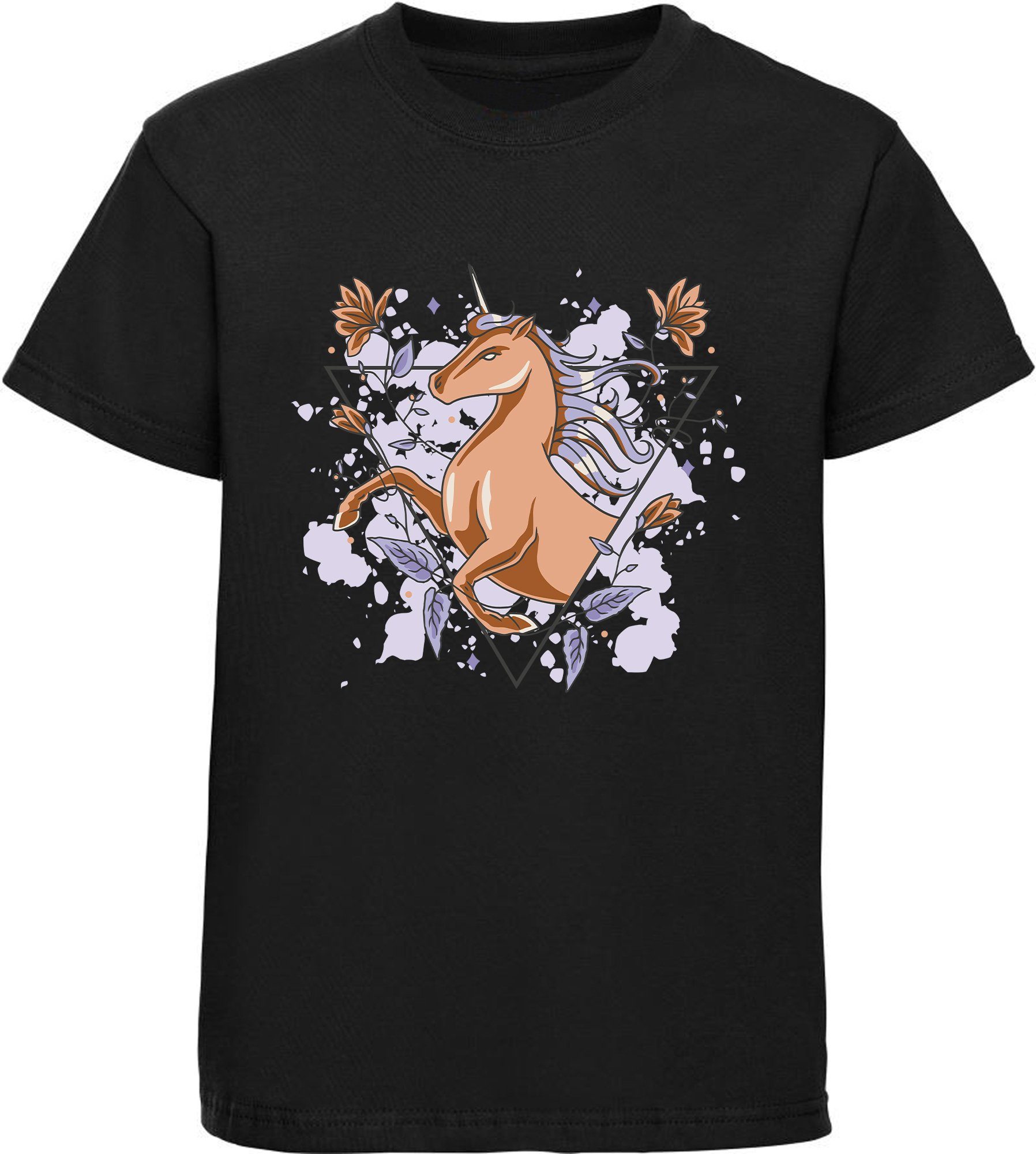 Print-Shirt bedrucktes Kinder Mädchen Einhorn T-Shirt mit Blumen