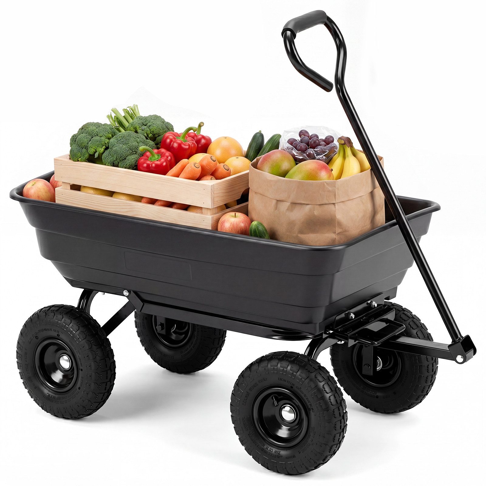 KOMFOTTEU Bollerwagen 75L Gartenwagen Gartenkarre Transportwagen, mit verstellbarem Griff & stoßdämpfenden Luftreifen