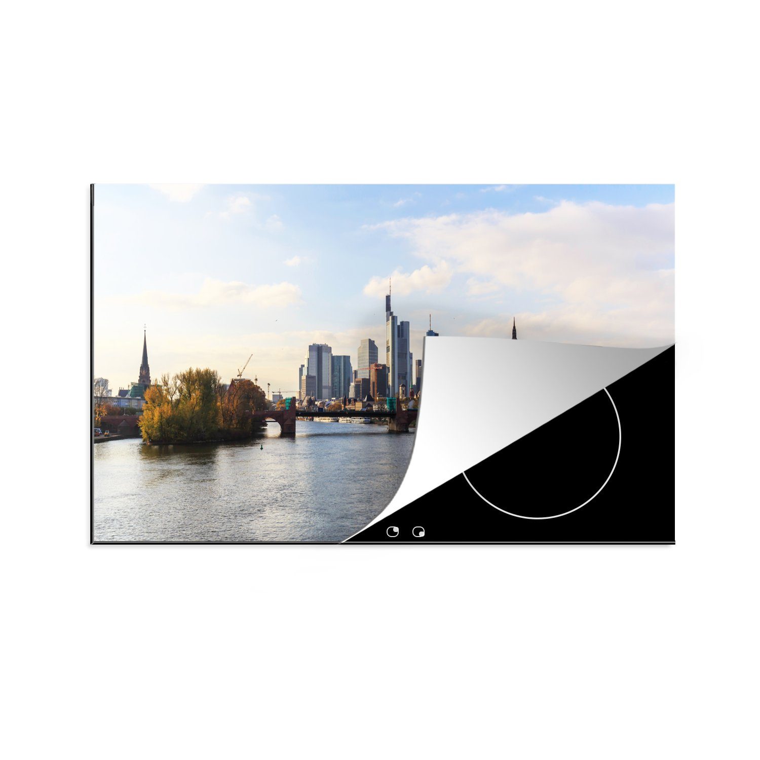 MuchoWow Herdblende-/Abdeckplatte Blick auf die deutsche Stadt Frankfurt am Main, Vinyl, (1 tlg), 83x51 cm, Ceranfeldabdeckung, Arbeitsplatte für küche