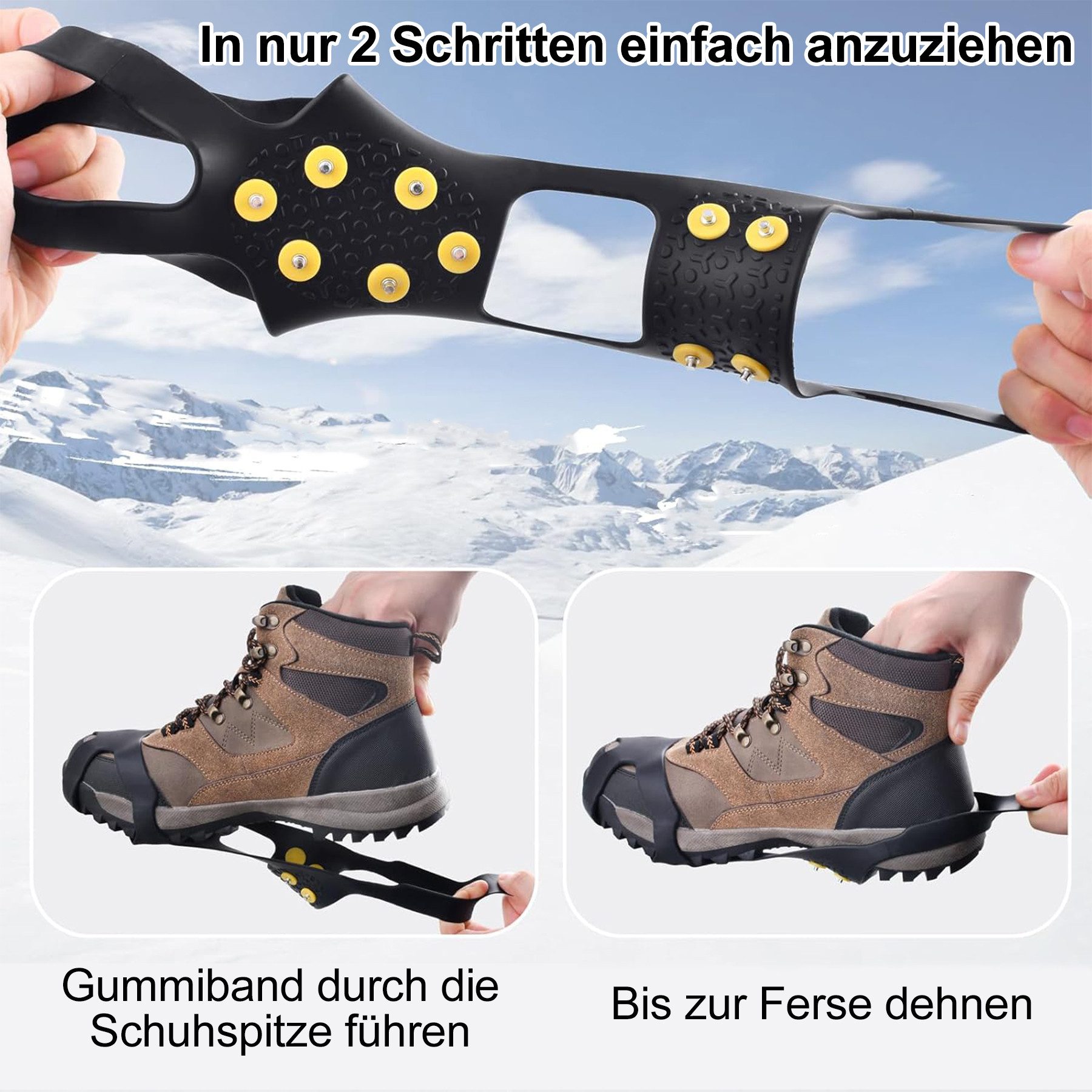 Mutig Spikes 3 Paar Anti Rutsch Schuhspikes,Spikes Schuhe Schuhkrallen mit 10 Zähne (Spikes zum Überziehen, spikes für schuhe winter, Steigeisen für Damen & Her – Bild 3 von 5