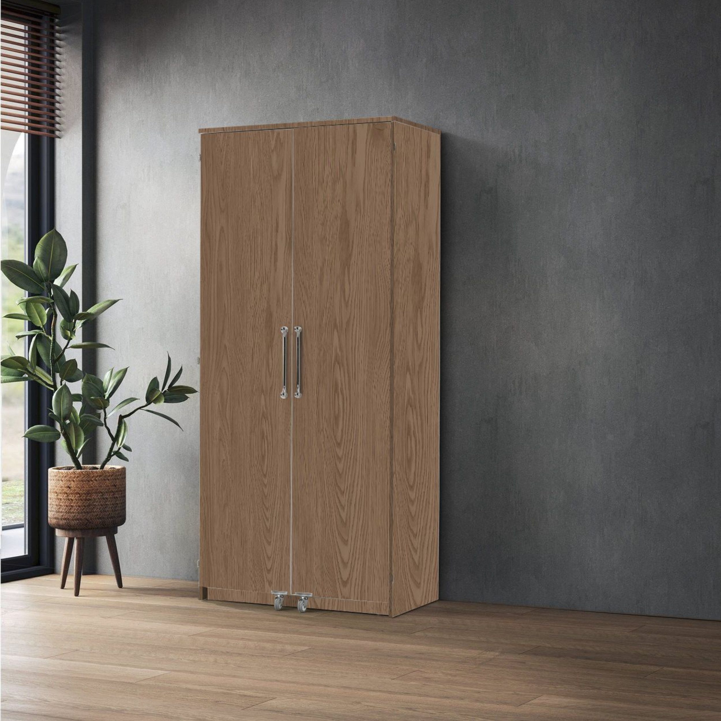 alesvelt Vorratsschrank / Buffetschrank LENKA Braun 90x51x200H CM (1-Stück) Holzoptik, mehrere Regale, 90x51x200 cm