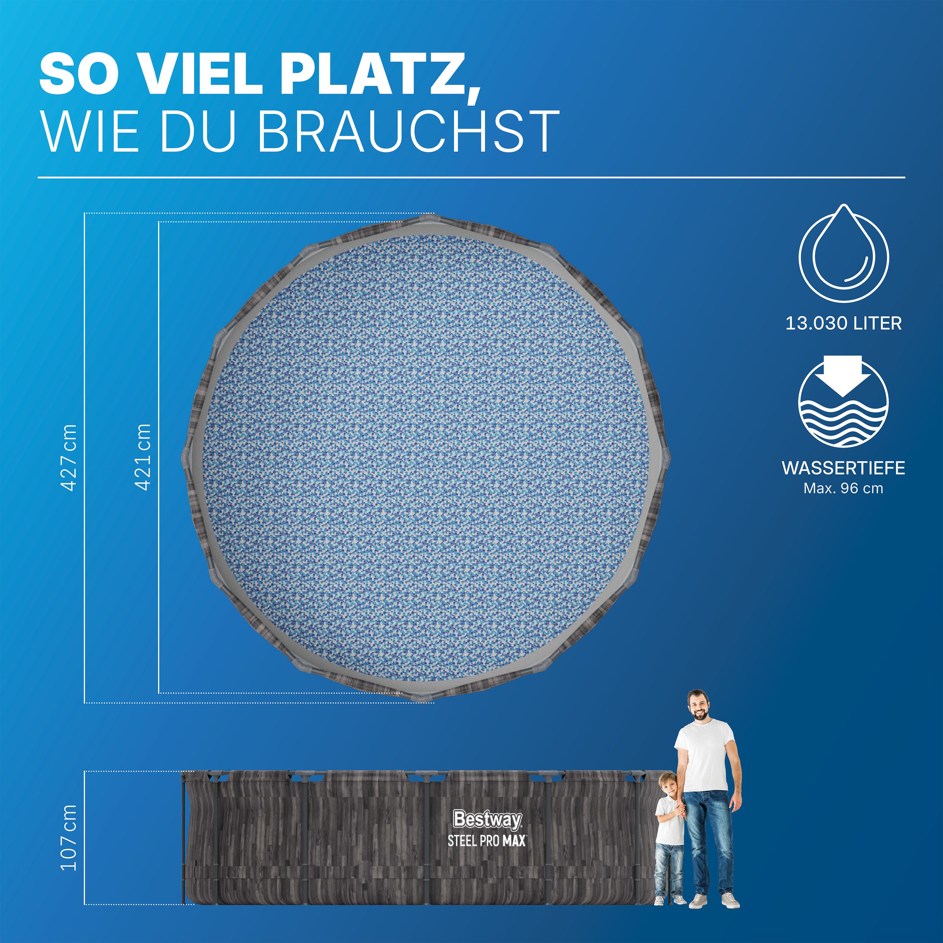 Bestway Framepool Steel Pro MAX™ (Packung, ohne Zubehör), Ø 427 x 107 cm