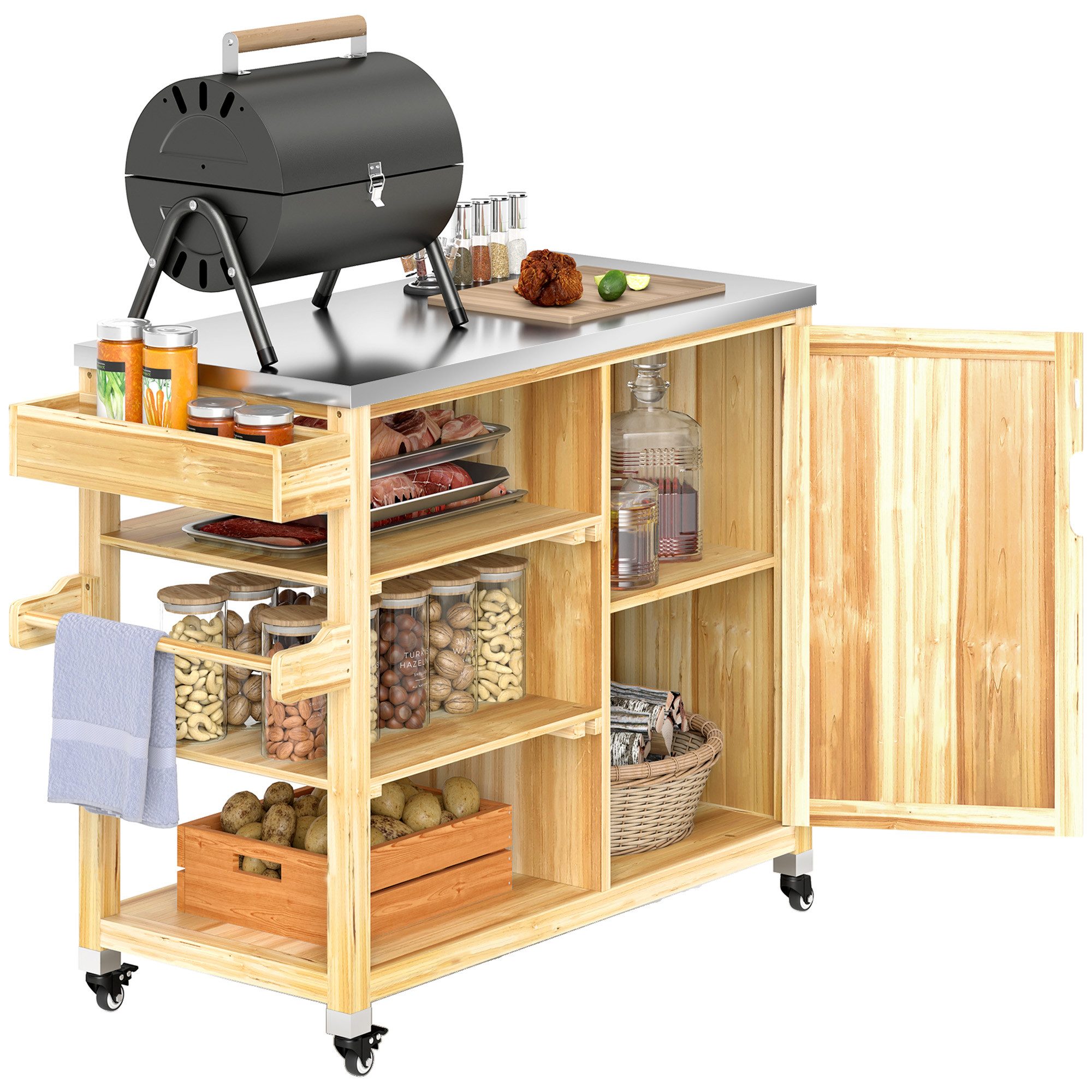 Outsunny Servierwagen 6-Etagen mit Arbeitsfläche Handtuchregal, günstig online kaufen