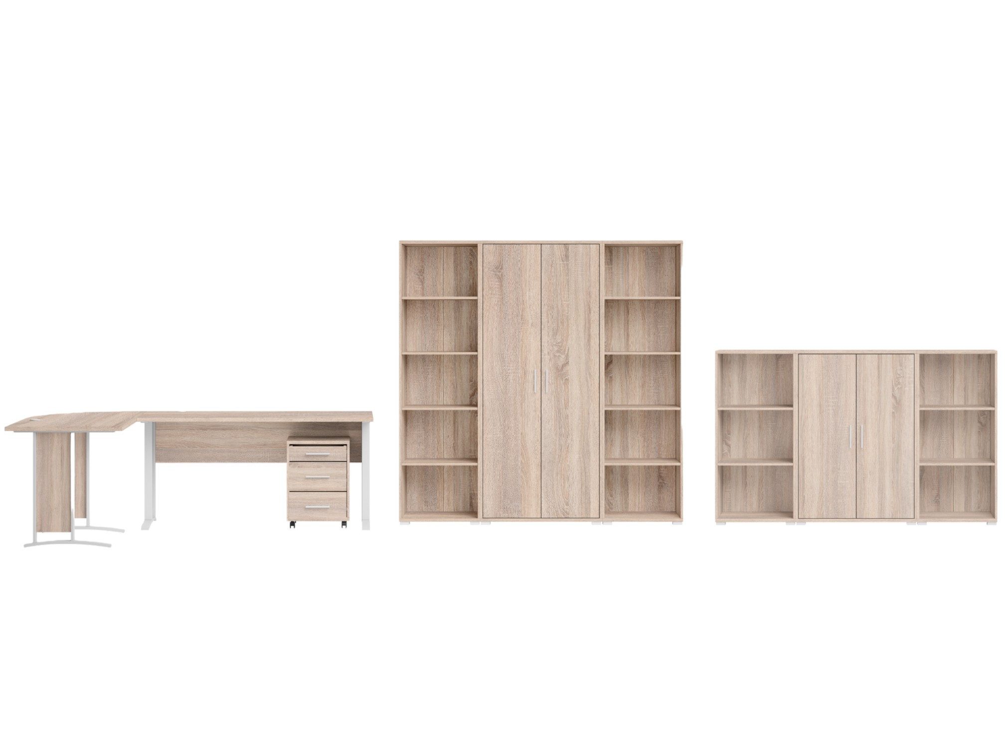 moebel-dich-auf Büromöbel-Set OFFICE LINE, (Komplett-Set, 9-tlg., Winkelschreibtisch + Rollcontainer + Aktenschrank), in Eiche Sonoma inkl. Highboard