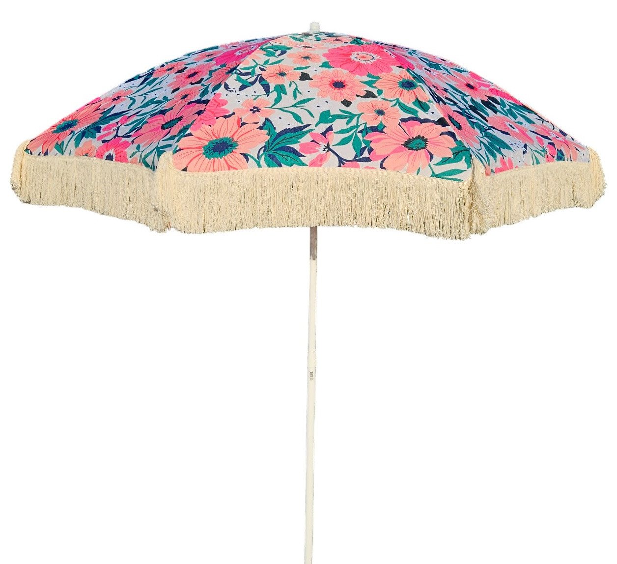 Thumbnail - Meinposten Sonnenschirm Strandschirm Schirm UV Schutz mit Tasche Fransen Blumen Ø 155 cm, abknickbar