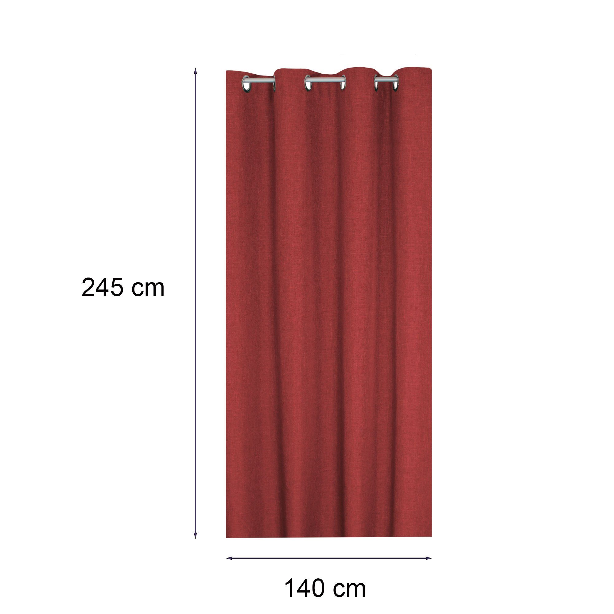 Polyester blickdicht 2er 140x245 Rot Bordeaux und Ösen uni, Set blickdicht, Gardine St), Struktur cm Leinenoptik Vorhang Ösen (2 Haus Deko,