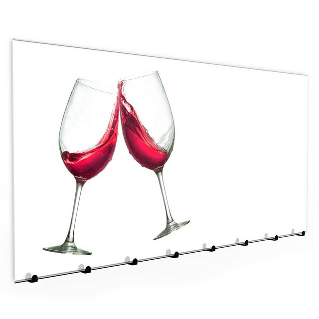 Primedeco Garderobenpaneel “Garderobe, Schlüsselbrett mit Magnetwand und Memoboard aus Glas mit Motiv Toasten mit rotem Wein”