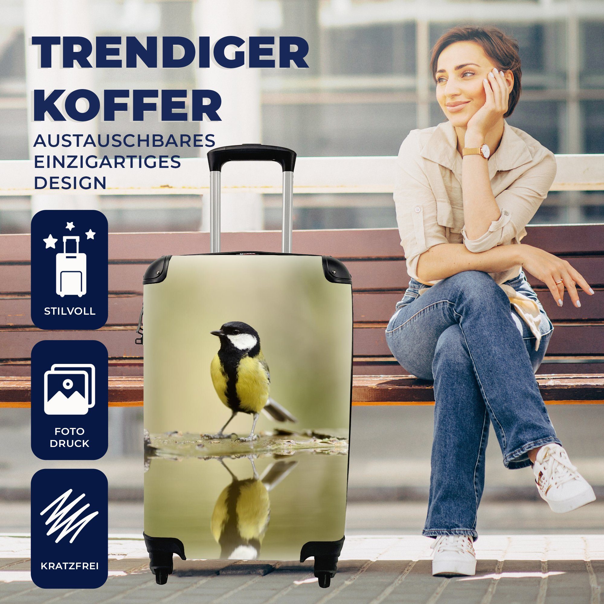 Reisekoffer spiegelt rollen, mit Große Reisetasche Handgepäckkoffer 4 Meise Wasser, sich Handgepäck MuchoWow für im Rollen, Trolley, Ferien,