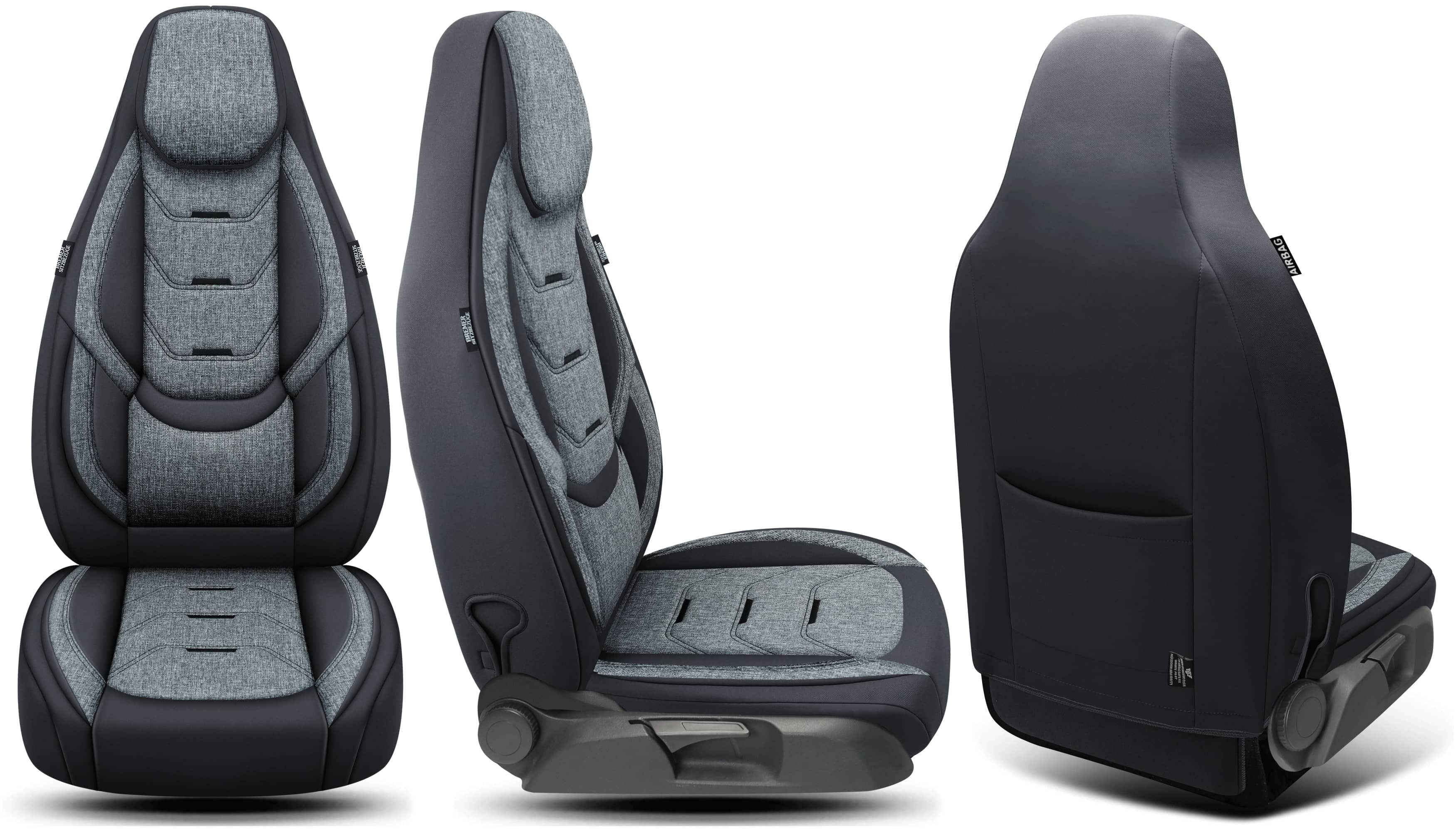 BREMER SITZBEZÜGE Autositzbezug für VW Bora Bj 1998-05 (H1), Set, Schonbezüge Sitzbezüge Fahrer und Beifahrer, in Schwarz/Grau