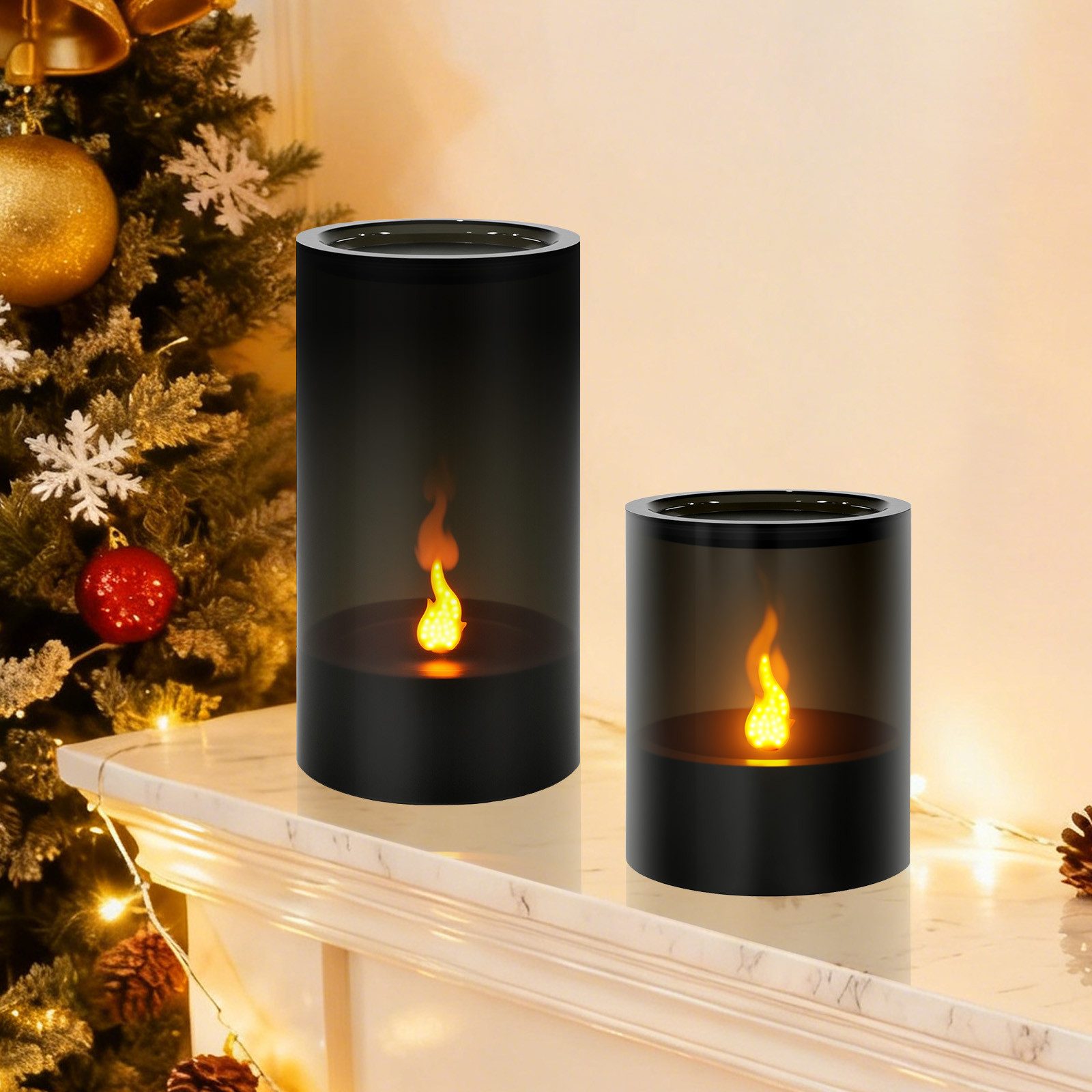 kisidus LED-Kerze LED Weihnachten Kerzen Flammenlose LED Kerzen 2er Set (mit Staubschutzdeckel, Ø 8 x 10/15cm, 2-tlg., Batteriebetriebene LED Stumpenkerzen), Dekorative Kerzen für Zimmer, Partys und Weihnachtsdekoration