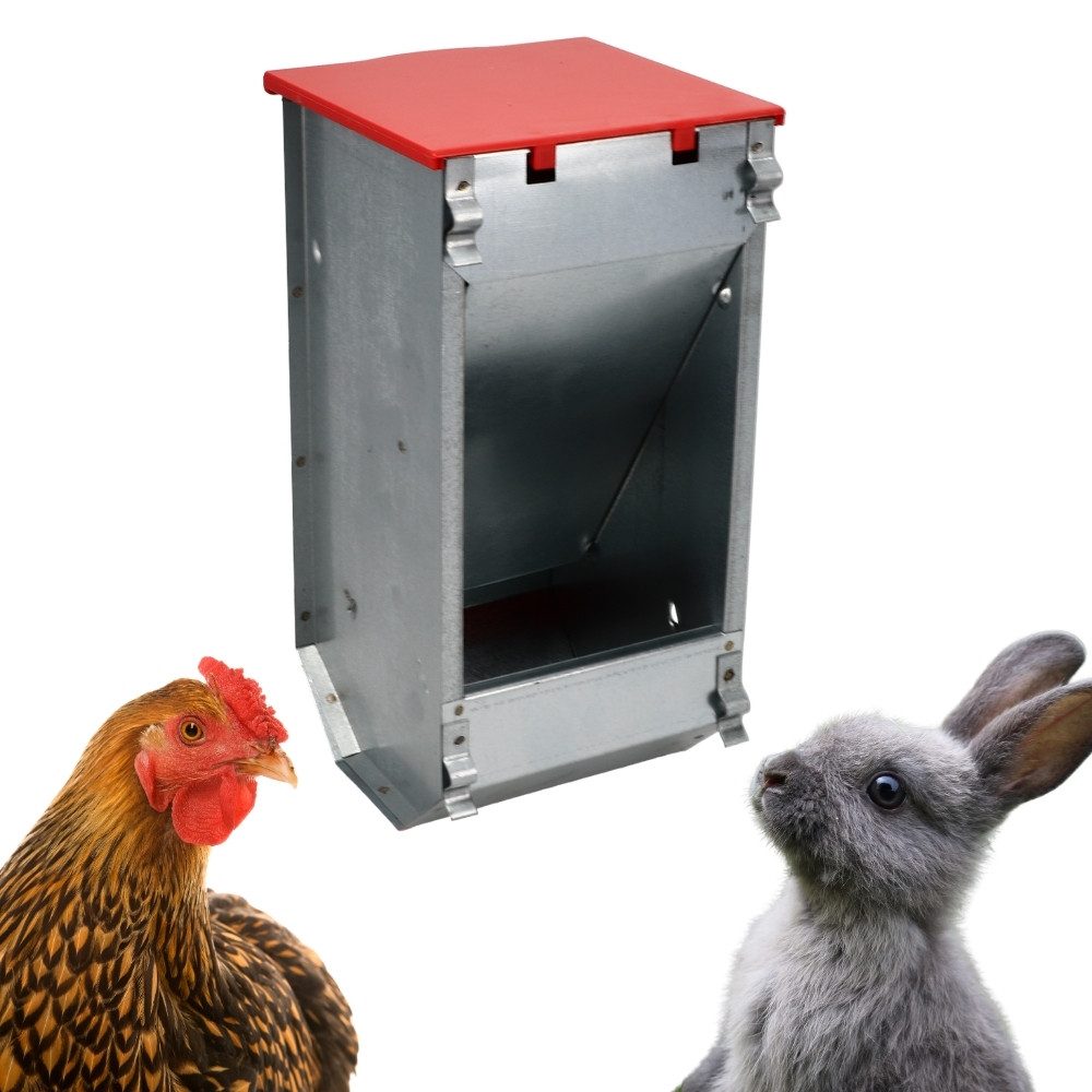 Futterautomat Hühner Futterautomat mit Deckel Metall Futter Spender Napf Trog