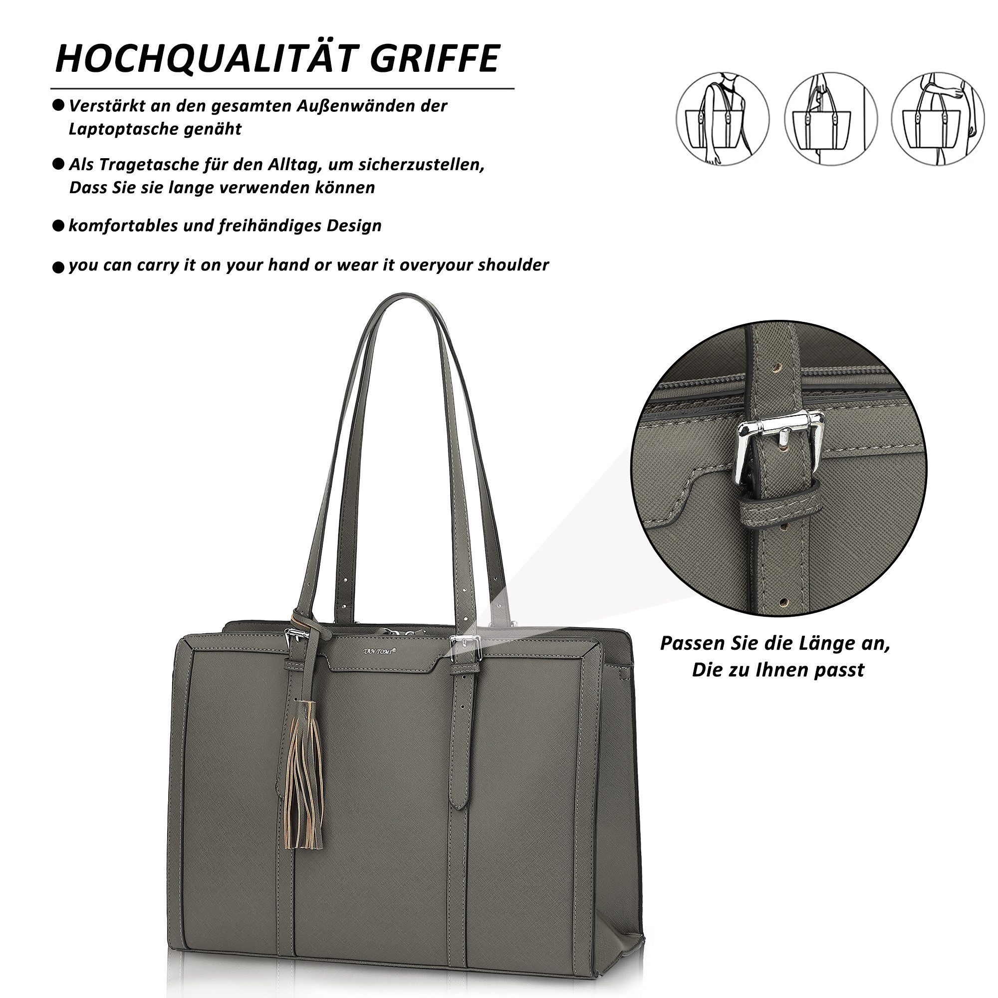 TAN.TOMI Aktentasche Damen Shopper Große Business Handtasche Gross Laptop Tasche, 15.6 Zoll Notebooktasche mit 3 Fächern für Büro Arbeit Schule