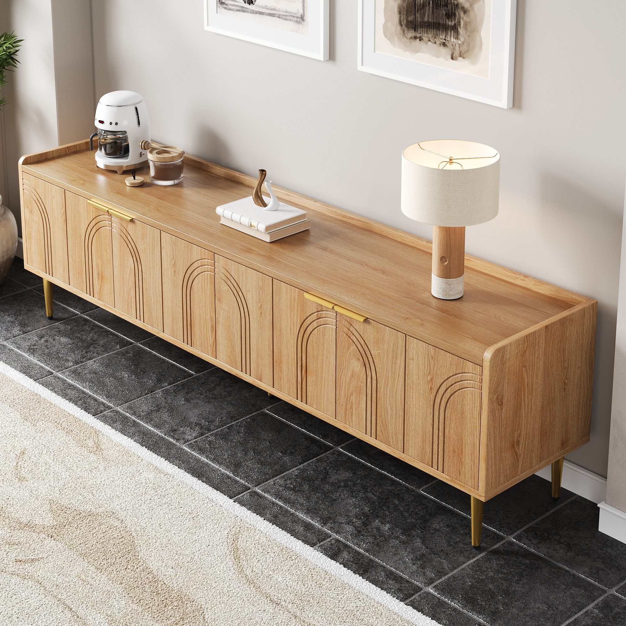 Merax Lowboard mit 3D-Türdesign (Fernsehschrank, 1 St., Stilvoller Stauraum für Wohnzimmer, Entertainmentbereich & mehr), TV-Schrank mit goldenen Griffen & Meta – Bild 5 von 5