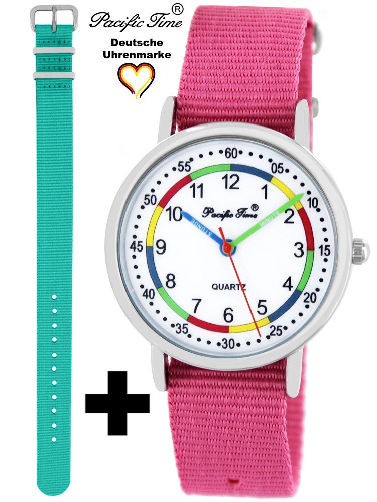 Pacific Time Quarzuhr Set Kinder Armbanduhr First Lernuhr Wechselarmband, Mix und Match Design - Gratis Versand türkis und rosa