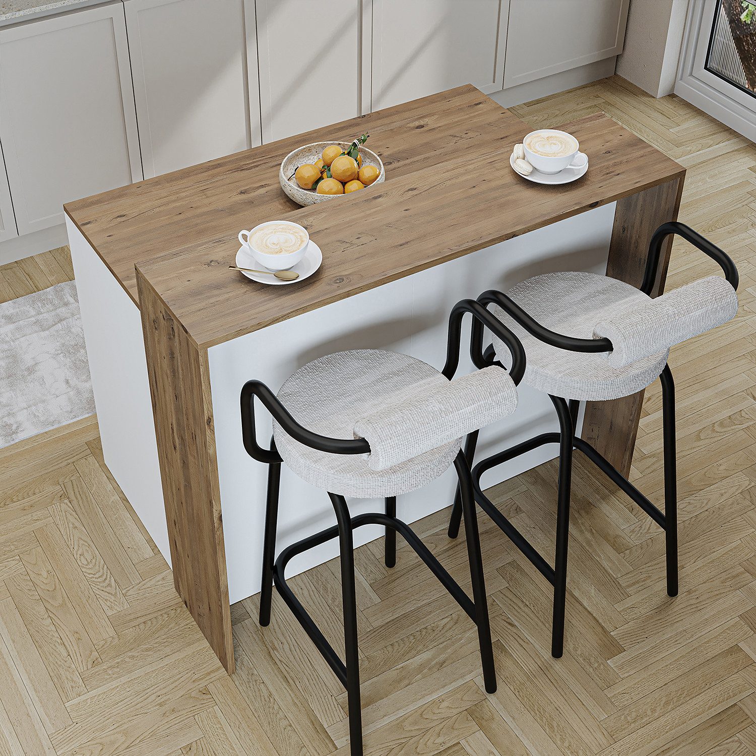 Roomart Kücheninsel Kücheninsel CORTADO 120 cm, Bartisch & Stauraum, 4 Farben, (Bartisch, Kücheninsel), Thekenebene rückseitig, 4-Fach-Unterschrank, Barhocker-k – Bild 5 von 5