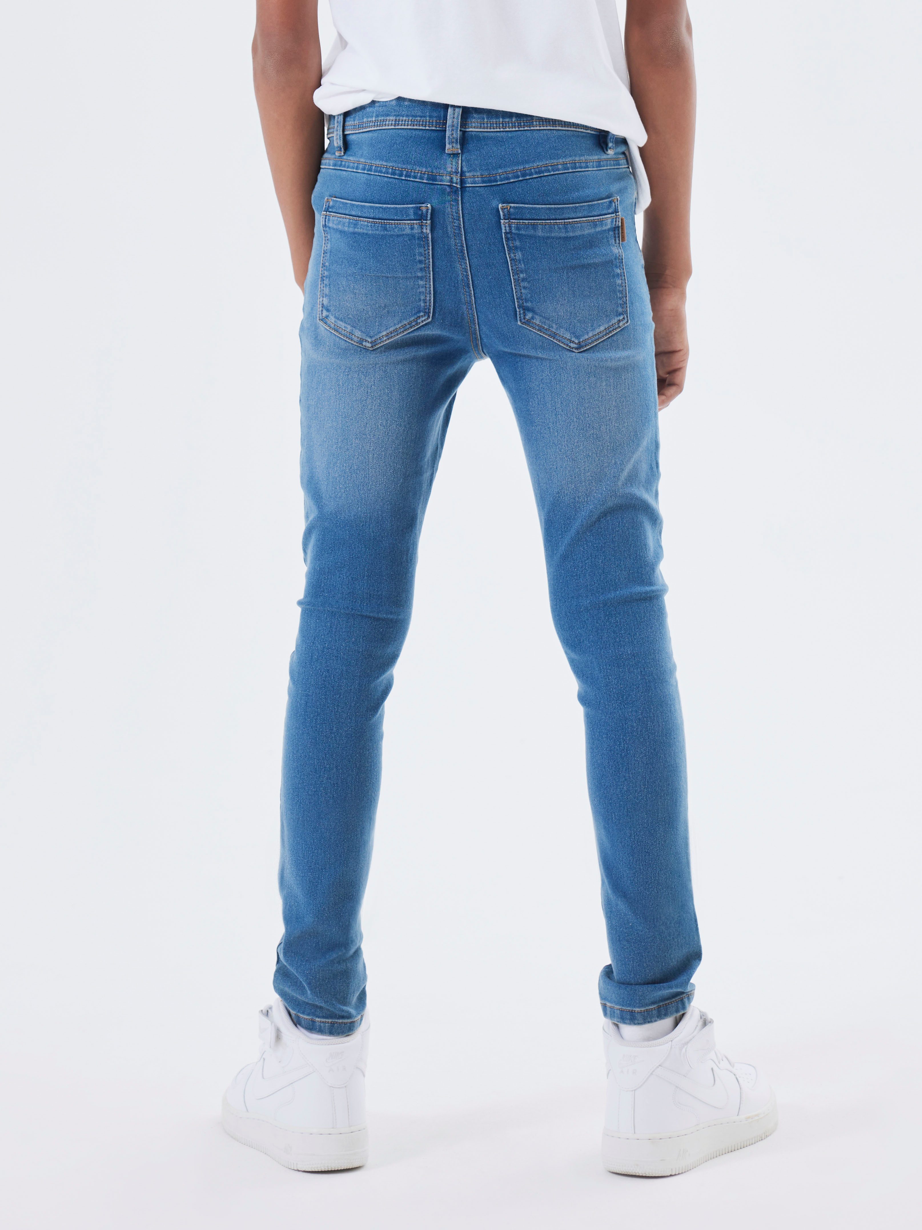 Name It Stretch-Jeans NKMSILAS für Jungen mit verstellbarem Bund und schlanker Form slim fit, Denim, Abriebeffekte, angesetztes Bündchen