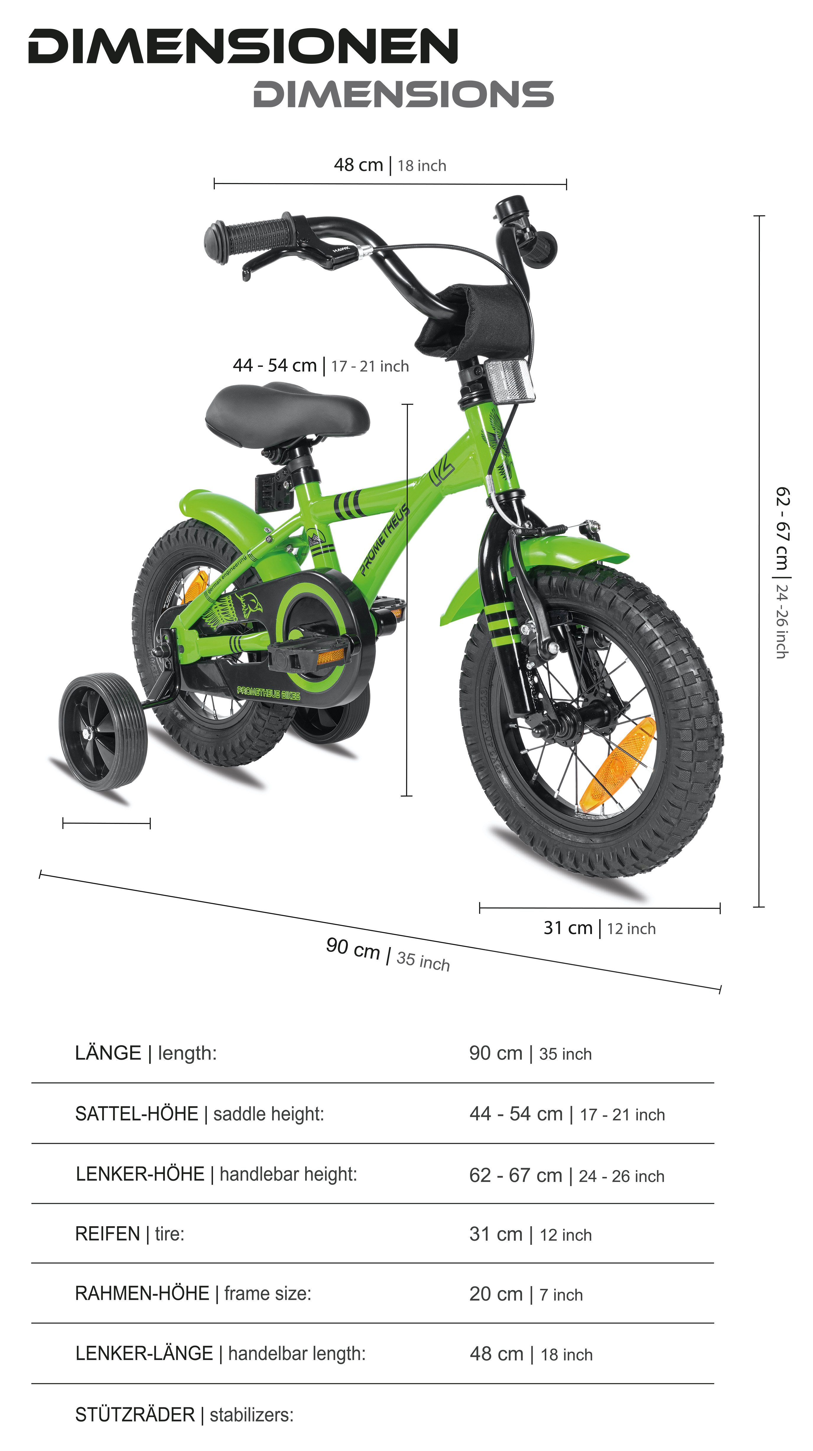 PROMETHEUS BICYCLES Kinderfahrrad HAWK 12 Zoll ab 3 Jahre, 1 Gang, Junge Mädchen Fahrrad Kinder mit Rücktrittbremse Stützräder