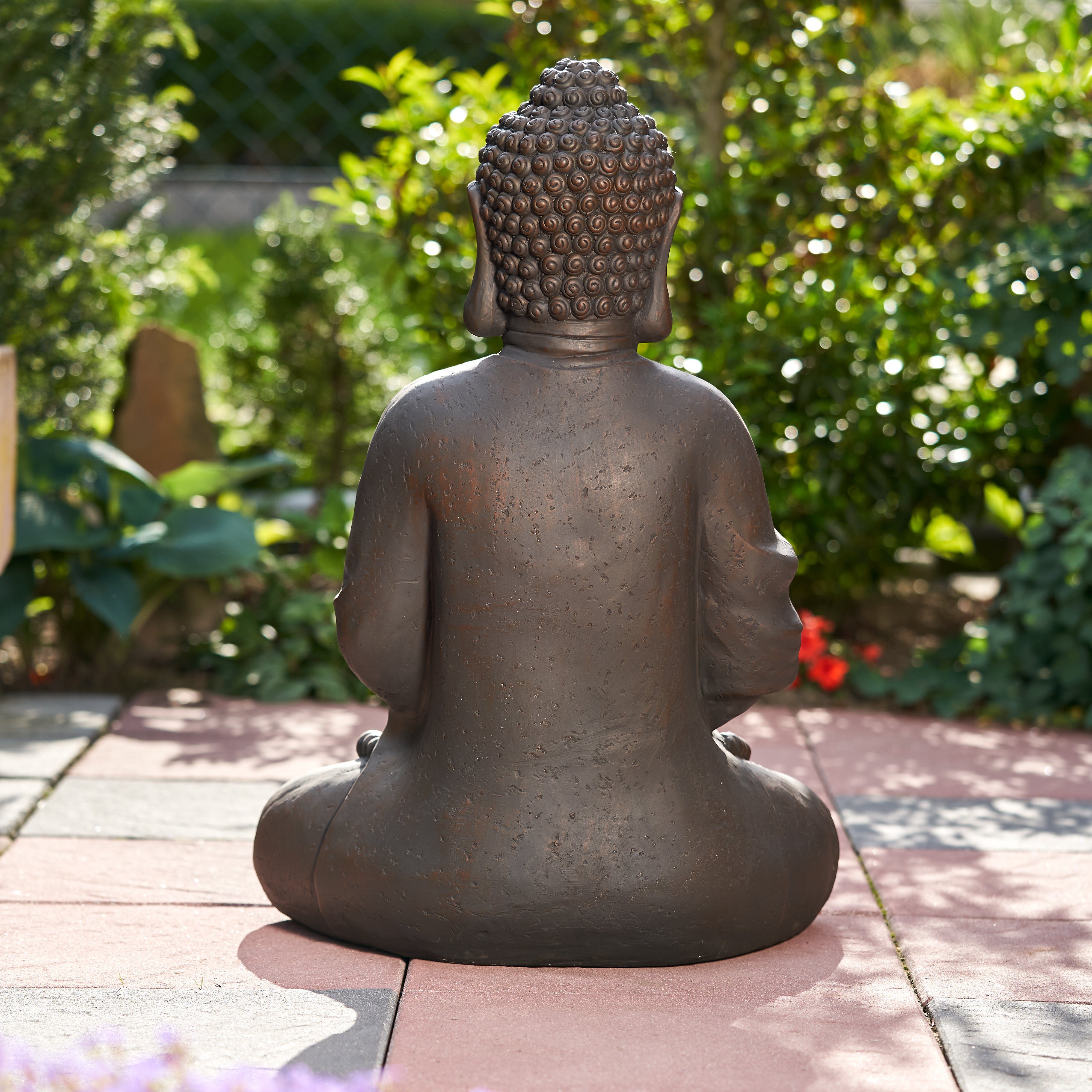 NEUSTEIN Buddhafigur XXXL Deko Garten sitzend Steinoptik cm Shui dunkelbraun Skulptur Steinfigur-Optik Großer 70 Figur Buddha Feng