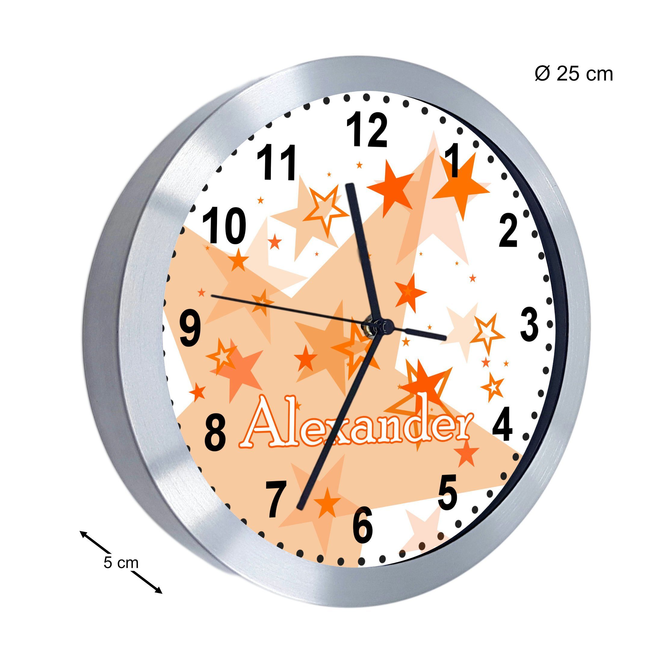 orange CreaDesign personalisiert Kinder Sterne Wanduhr Funkwanduhr Kinderzimmer