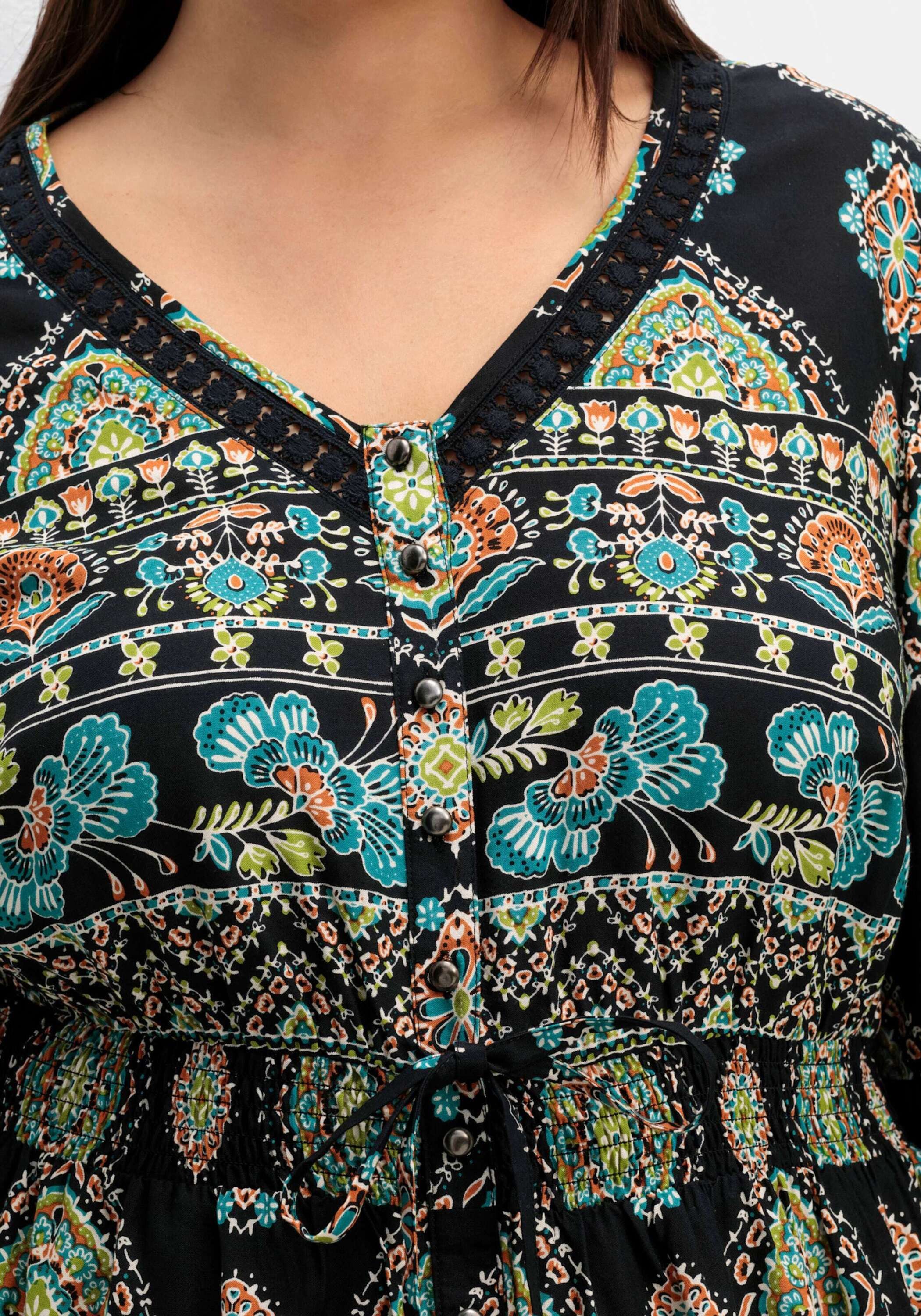 sheego by Joe Browns Etuikleid Maxikleid Langarm im Boho-Stil, mit Trompetenärmeln
