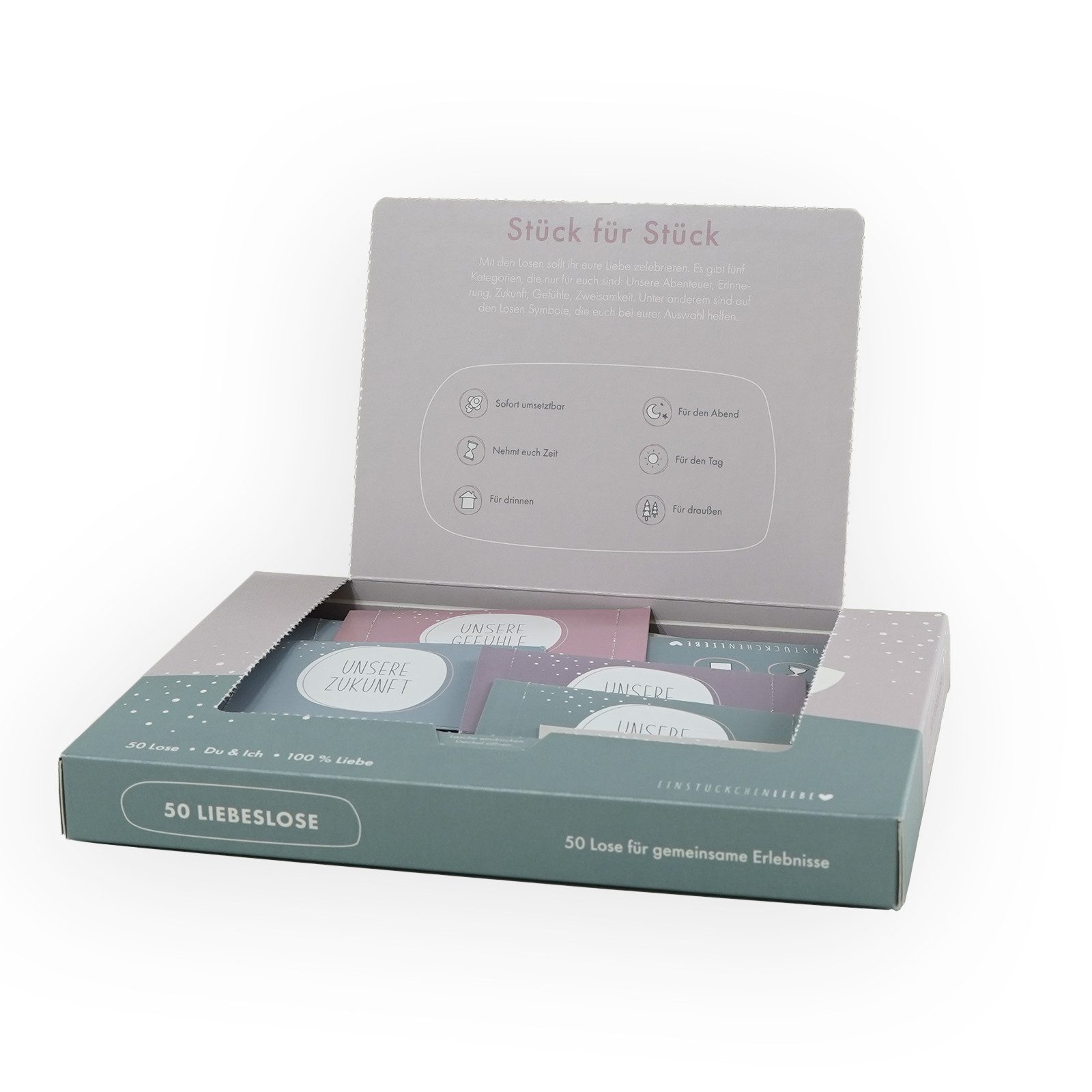 hellomini Spielesammlung Losbox für Paare Du+Ich=Wir, Pärchenspiel, Familienspiel, 50 Lose zum Thema Liebe Beziehung Aktivitäten in Box