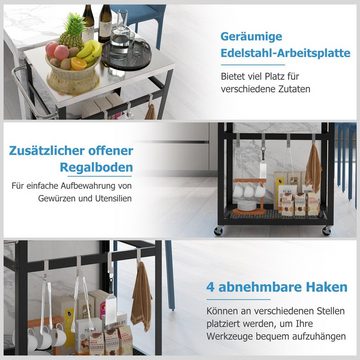 COSTWAY Grillablagetisch, 2-stufiger Grillwagen mit Rädern, Griff und 4 Haken