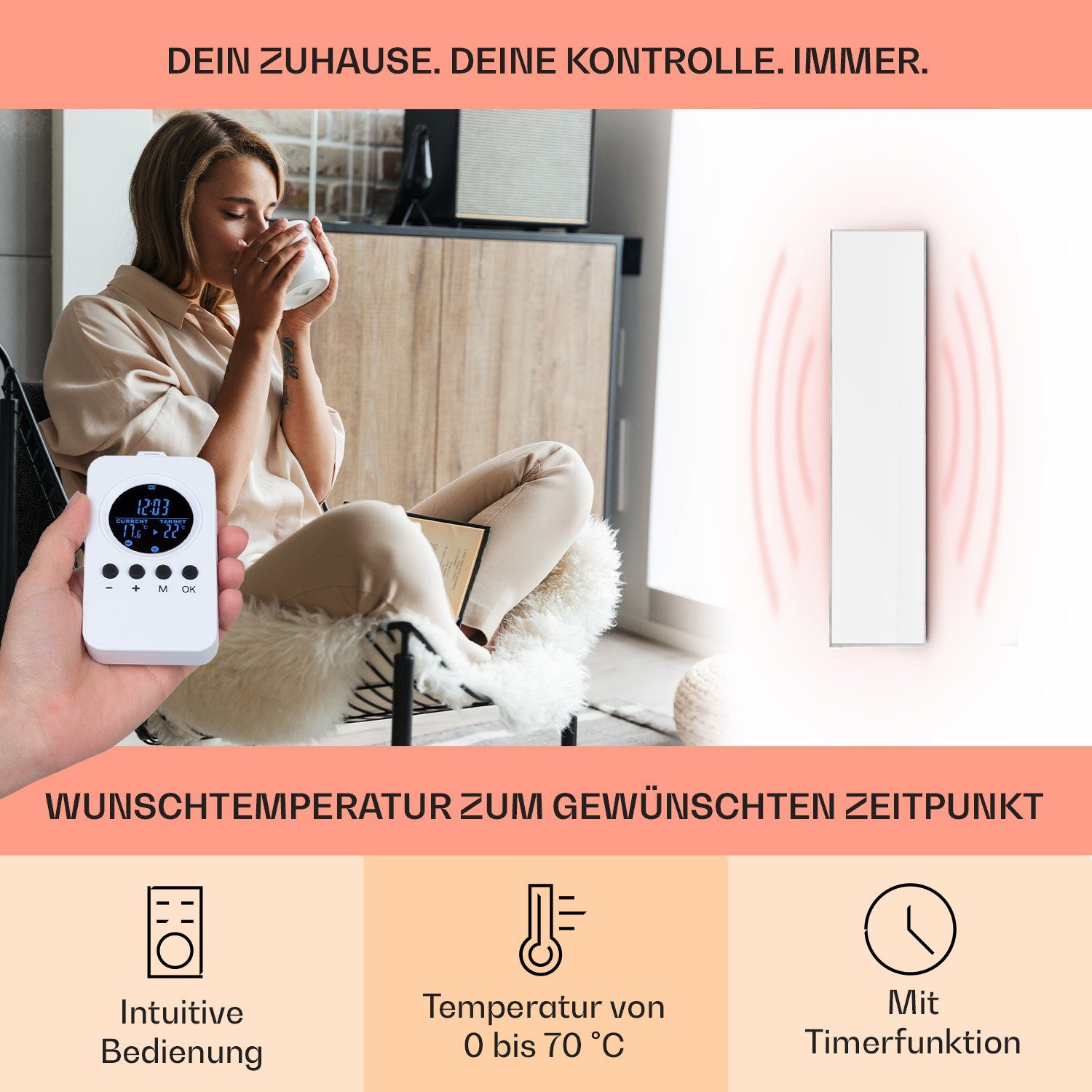 Klarstein Heizkörper Wonderwall Air 36, elektrische Infrarot Wandheizung Thermostat Bild Heizung elektrisch