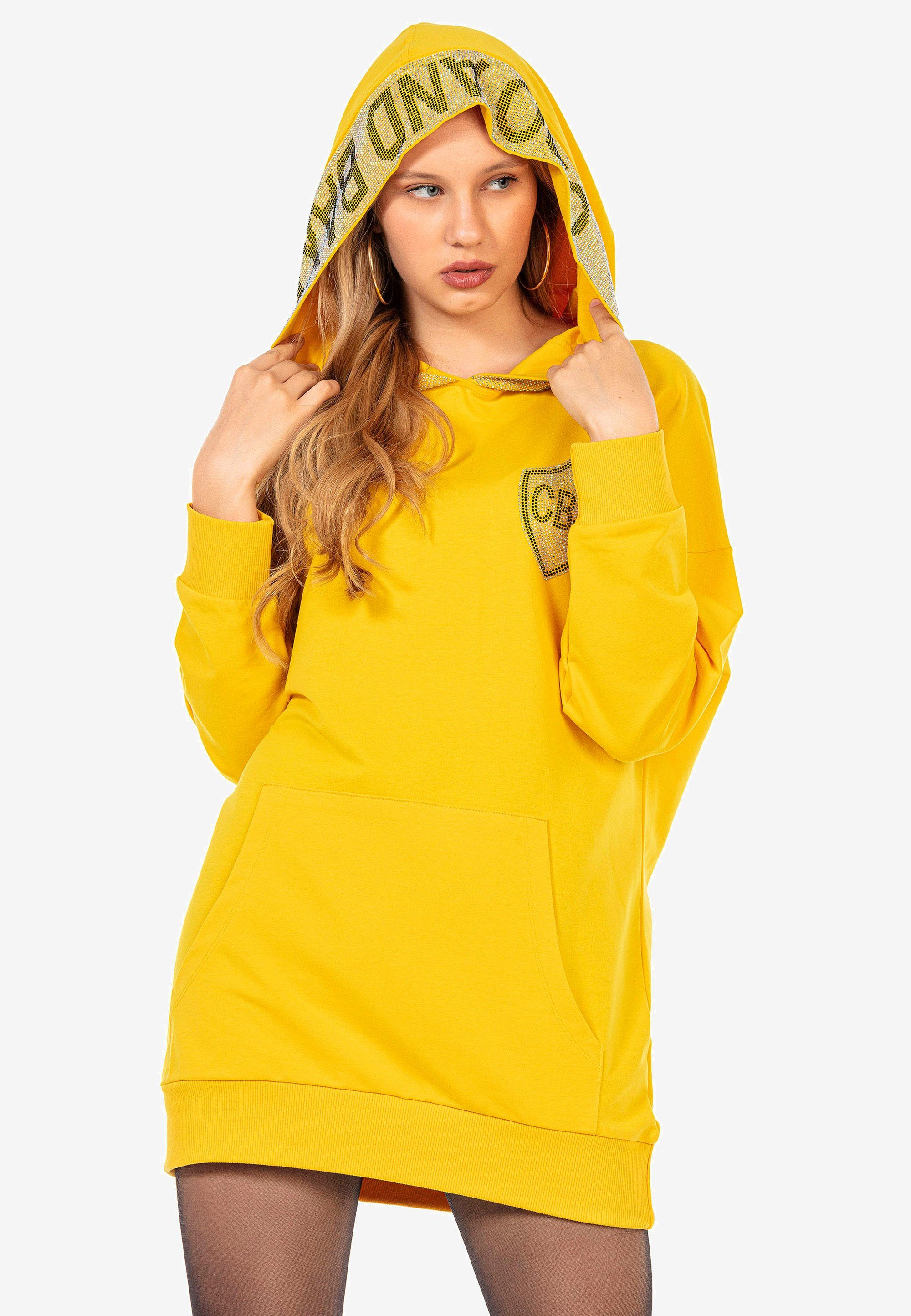 Baxx Strass-Design Jerseykleid gelb mit Cipo aufwendigem &