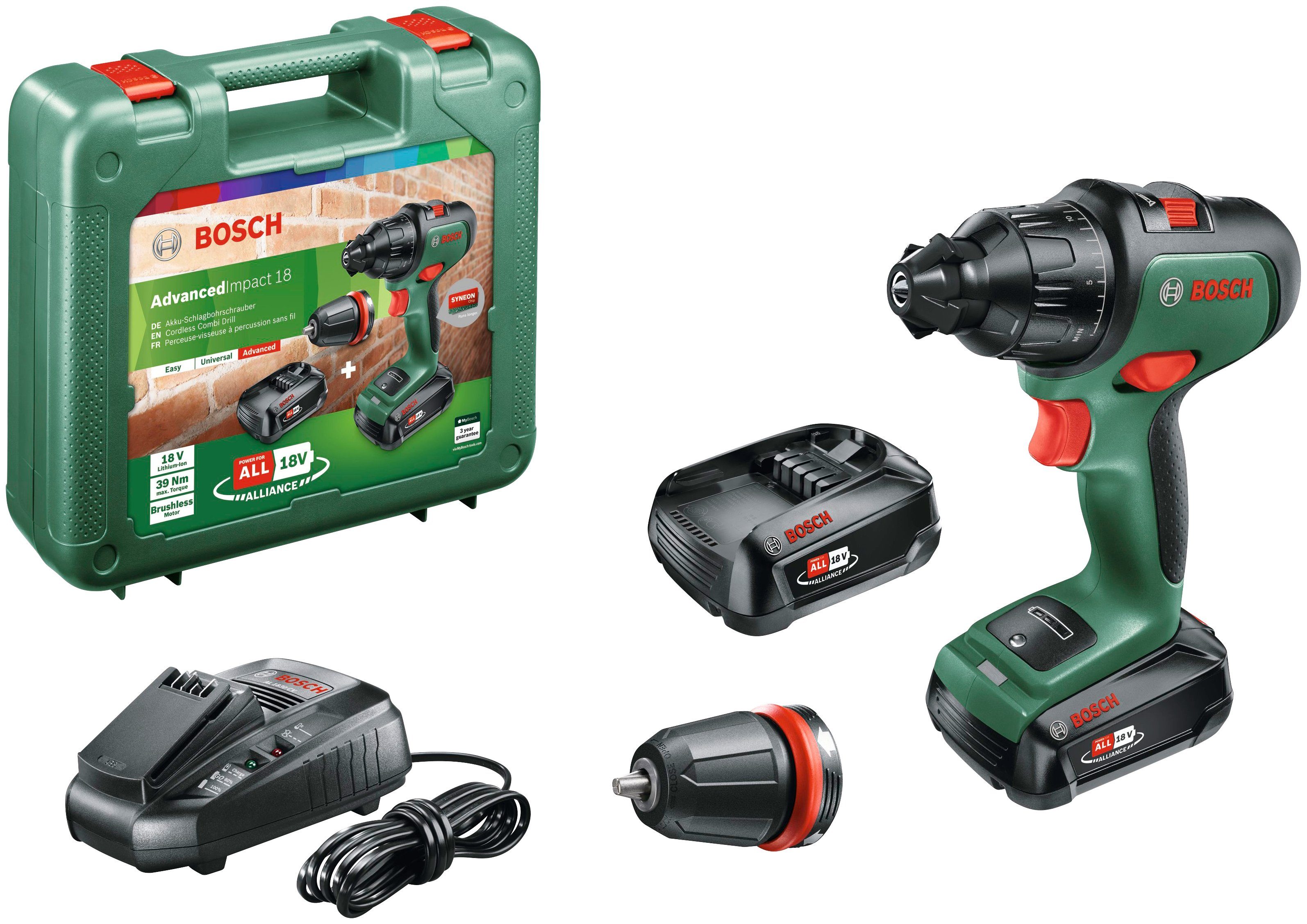 Bosch Home & Garden Ladegerät 2 AdvancedImpact 18, Akkus max. Akku-Schlagbohrschrauber 1500 U/min, und mit