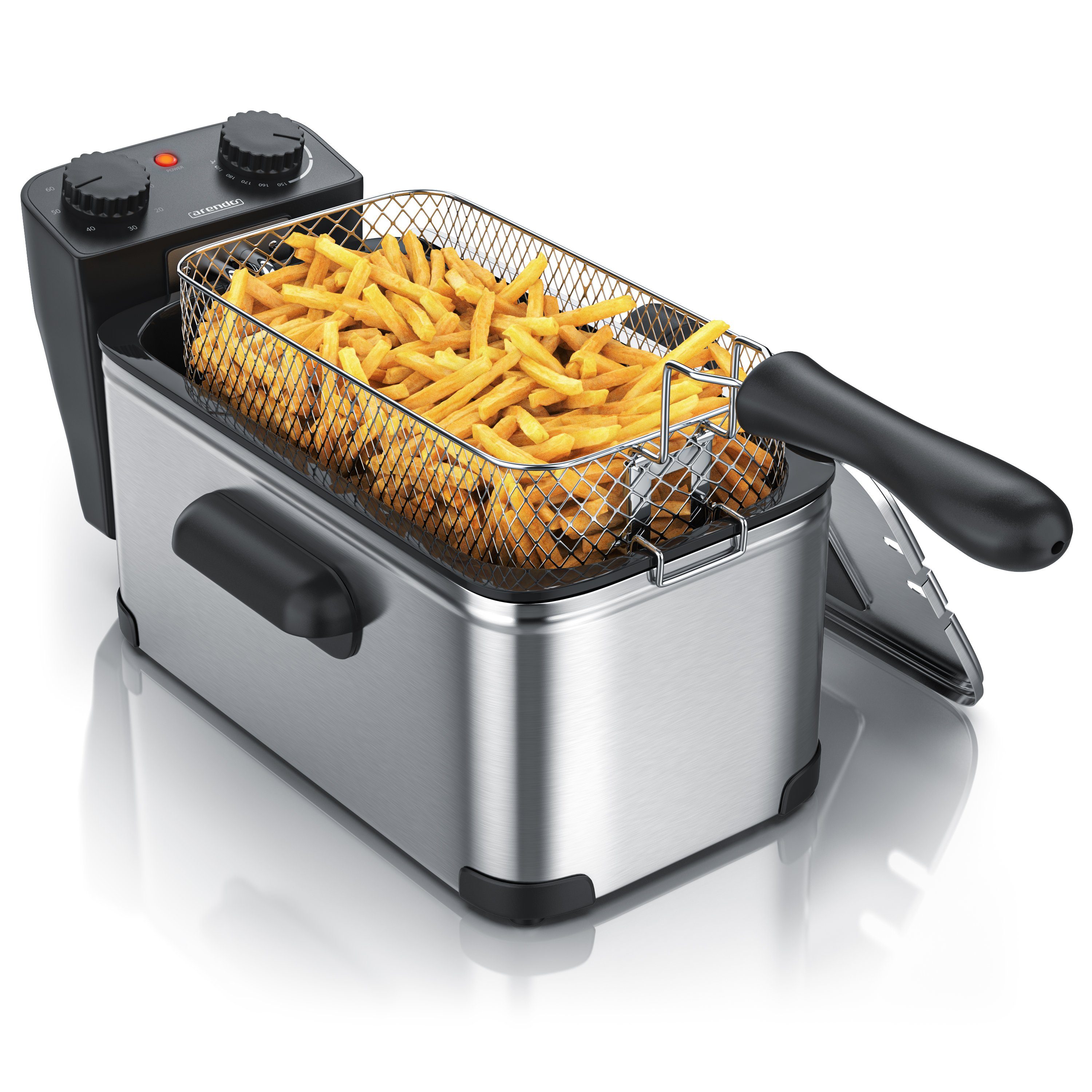 Arendo Kaltzonenfritteuse, 2000 W, Edelstahl, 3,5 Liter, Kaltzonentechnik, 150°-190°C, Sichtfenster