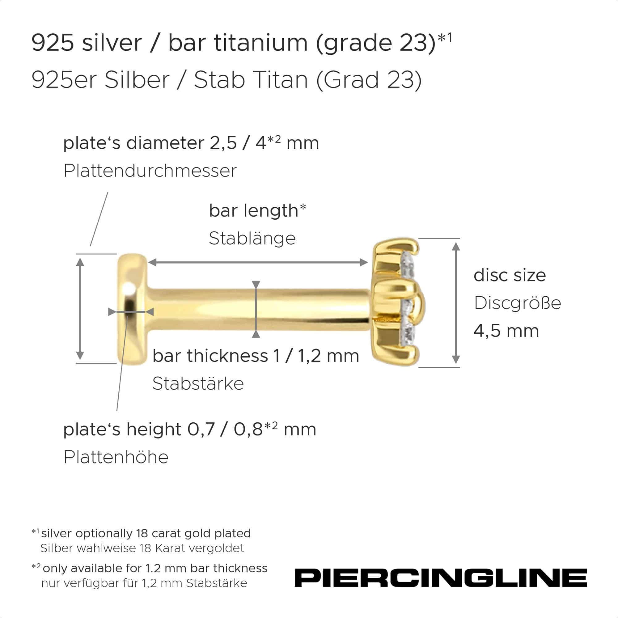 PIERCINGLINE Piercing-Set Titan Labret mit Innengewinde + 925er Silber Aufsatz MOISSANIT-BLUME (Labrets, 1-tlg)