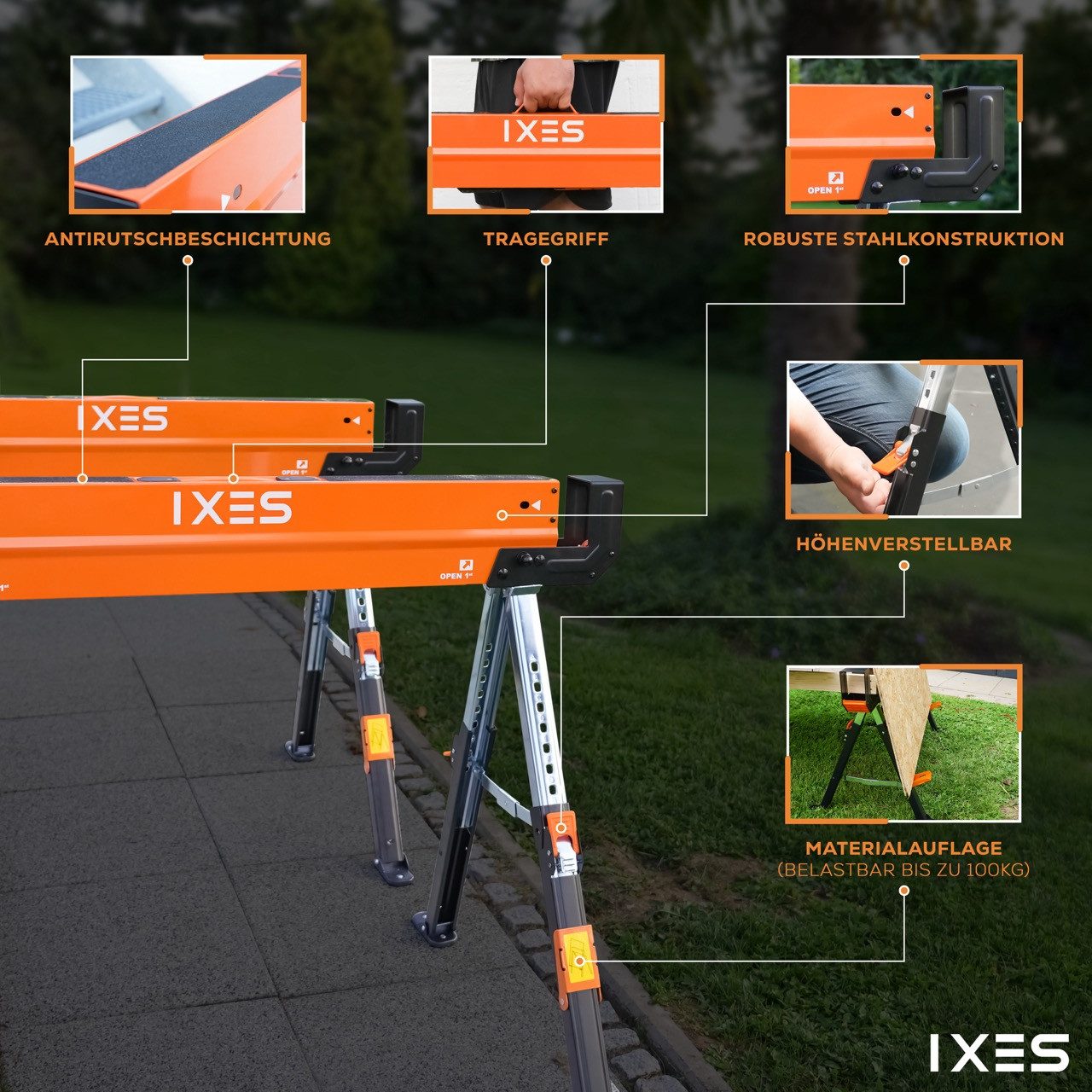 Scheppach Sägebock IXES Arbeitsbock Sägebock Unterstellbock Gerüstbock Klappbock 600 kg, 600 kg max. Belastbarkeit, (1-St)