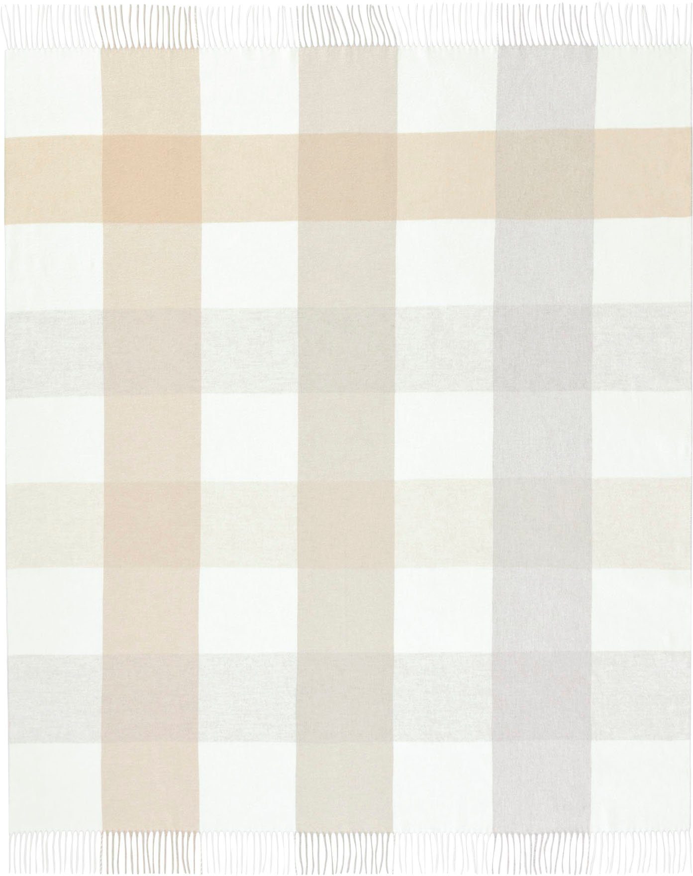 modernes Plaid beige/grau/natur Plaid Biederlack, Karo, Conny, Kuscheldecke