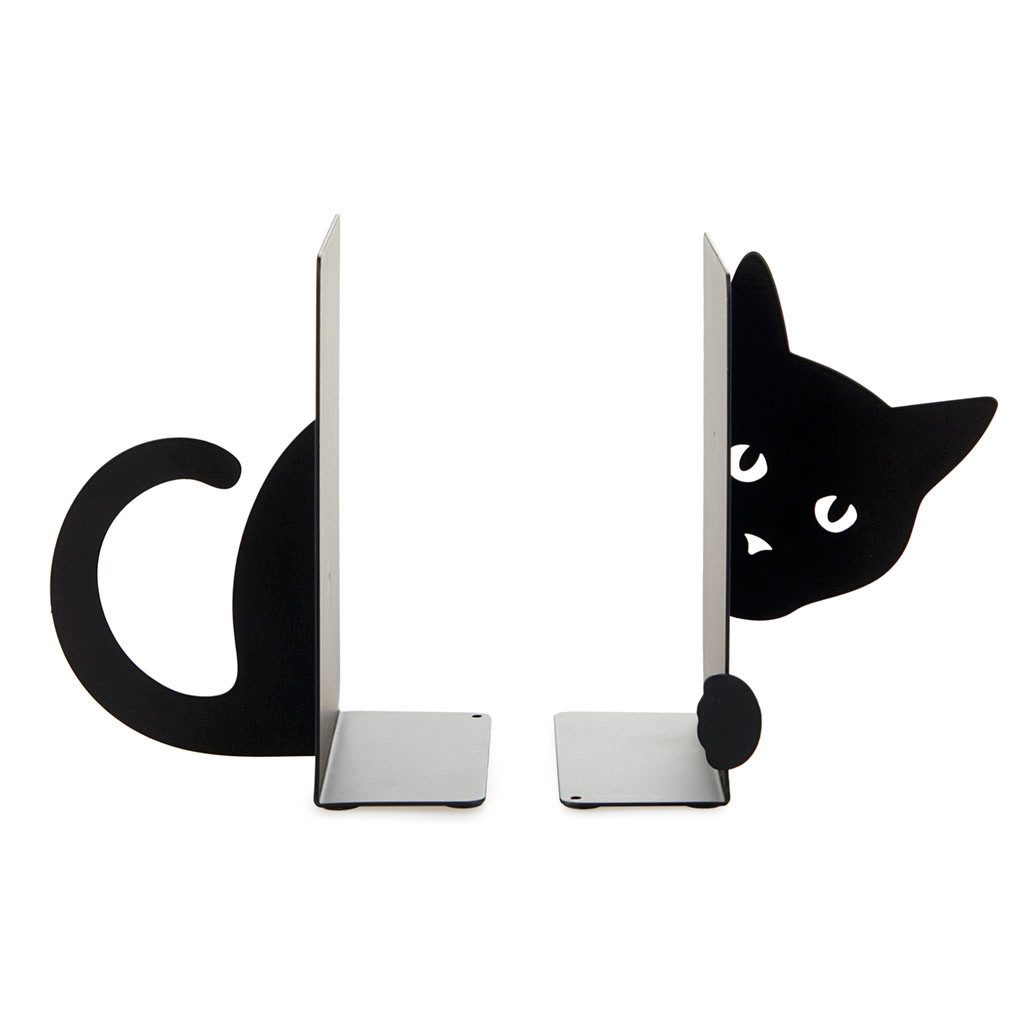 Balvi Buchstütze Bookend Hidden Cat schwarz Metall - stützt Ihre Bücher stilvoll, ob im Bücher-Regal oder auf dem Schreibtisch