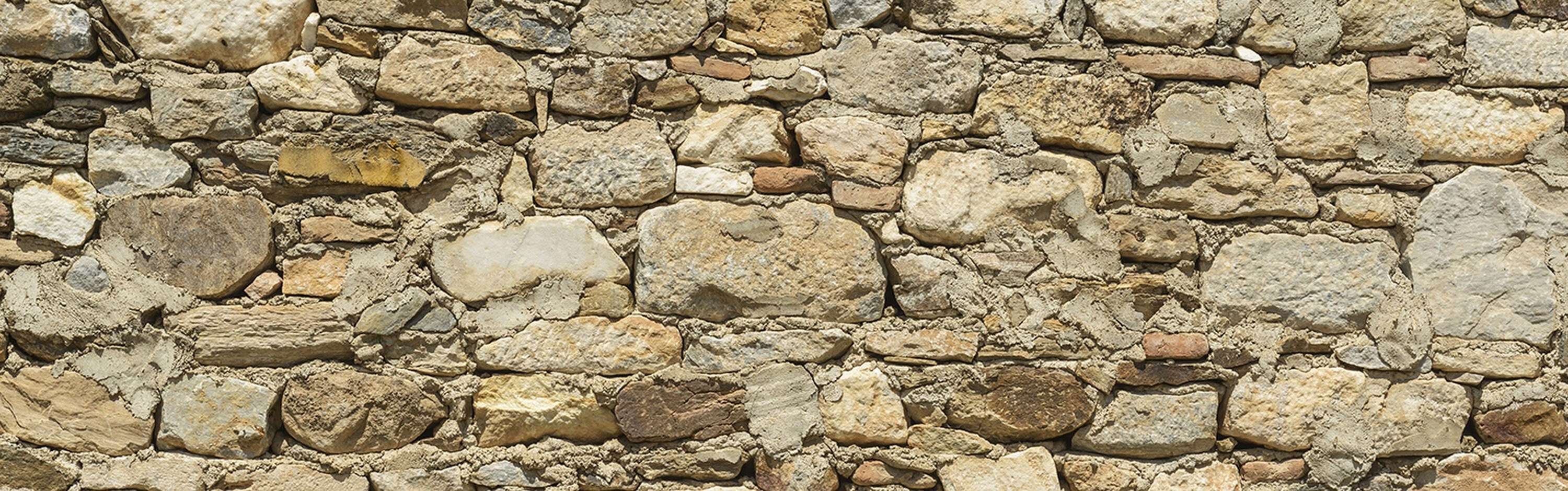 Steinmauer, Küchenrückwand in Premium Hartschaum (1-tlg), wandmotiv24 Nischenrückwand Größen Alte versch.