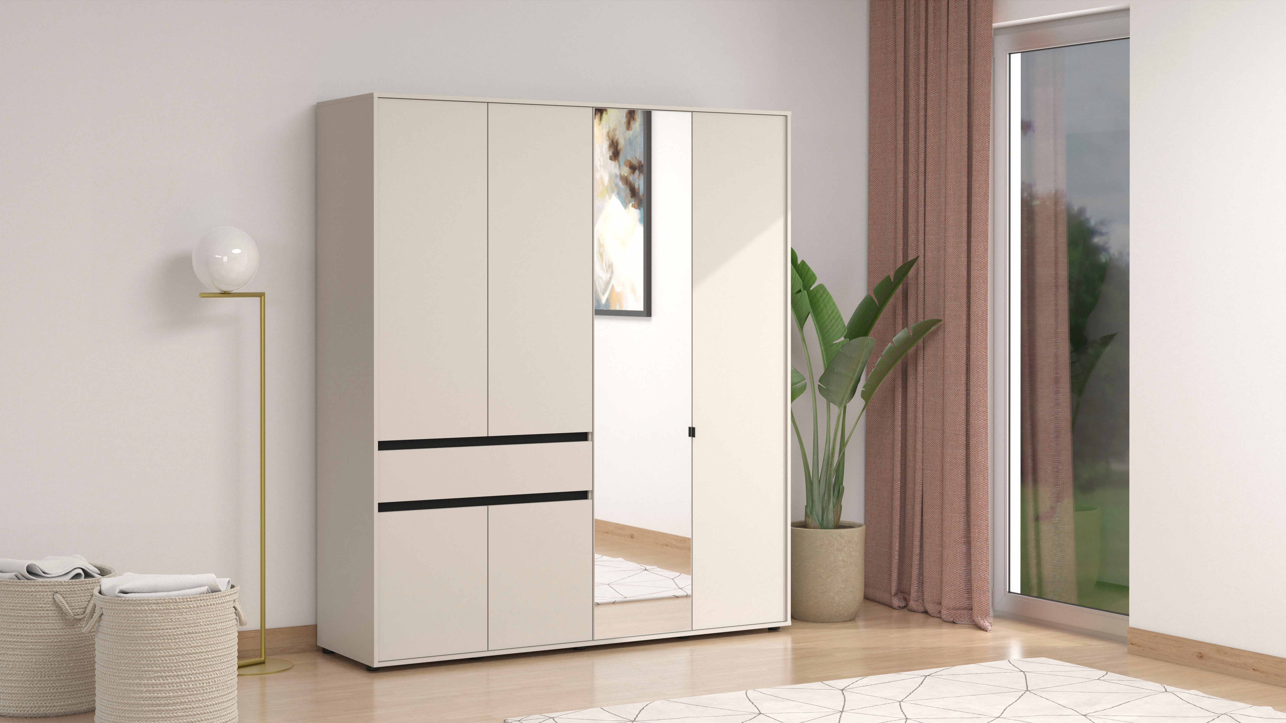 Home affaire Kleiderschrank Corbett, grifflose Optik, FSC-zertifziert, Made in Europe (138 oder 182,5cm breit, 211cm hoch und 54,5cm tief) mit Spiegel, 1 Schublade und Innenausstattung