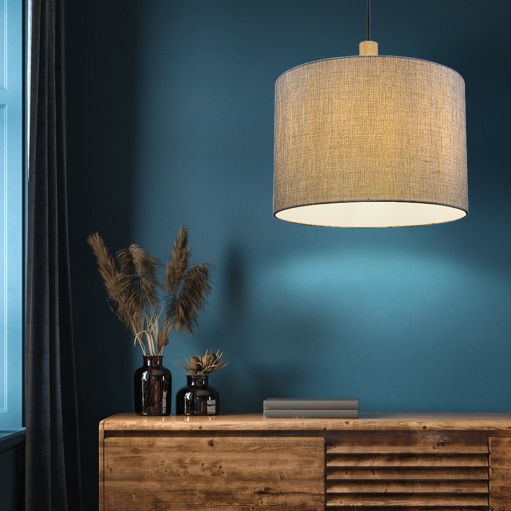 Verkaufsgebot etc-shop Deckenleuchte, 40 cm Wohnzimmerlampe Hängelampe inklusive, D nicht Leuchtmittel Pendelleuchte Textil grau Holz