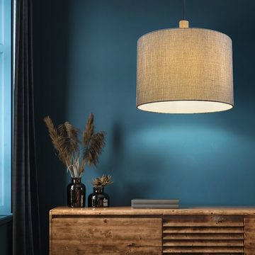 Globo Deckenleuchte, Leuchtmittel nicht inklusive, Hängelampe Pendelleuchte Wohnzimmerlampe Textil grau Holz D 40 cm