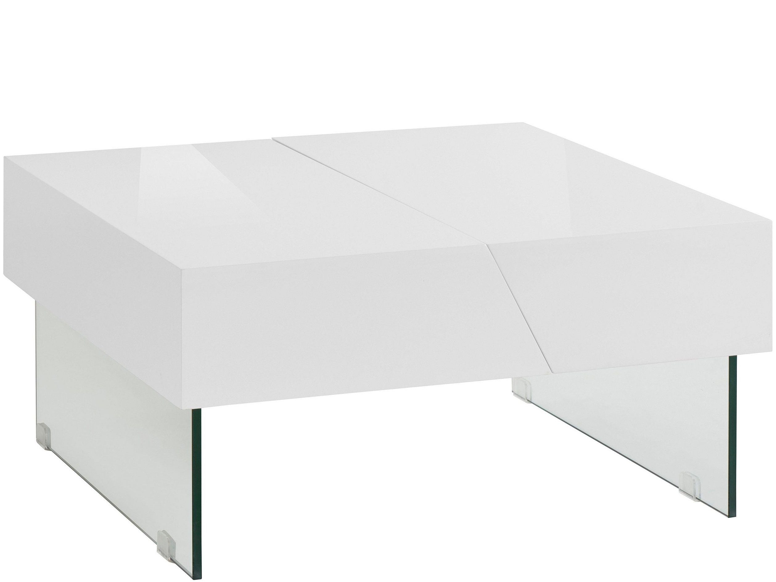 loft24 Couchtisch Peggy, Wohnzimmertisch in Hochglanz, ausziehbar, Glas Gestell, Breite 75 cm