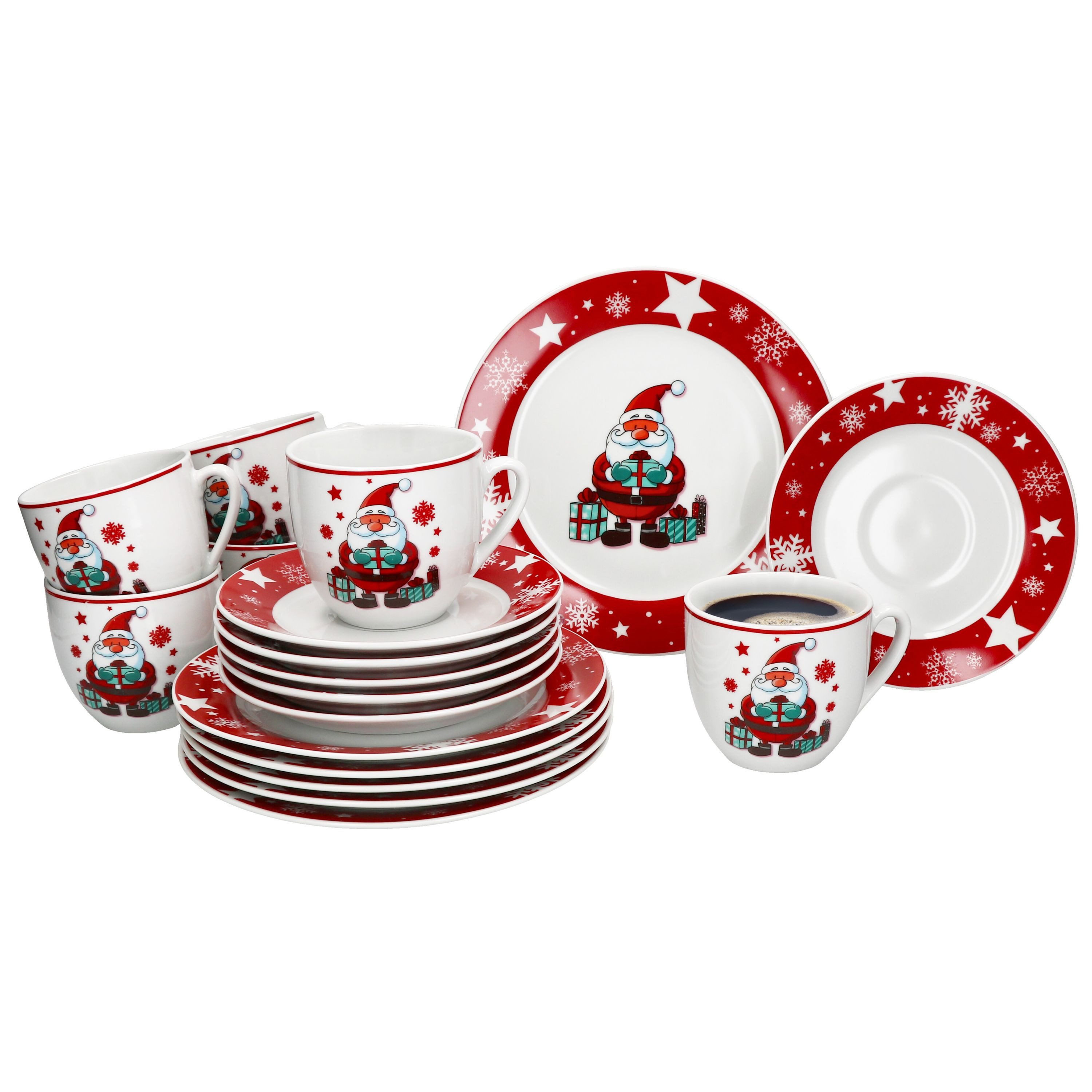 MamboCat Kaffeeservice 18tlg Kaffeeservice Weihnachtsmann 6 Pers. Kaffeetassen Kuchenteller, Porzellan, Weihnachtsgeschirr, Weihnachten, …